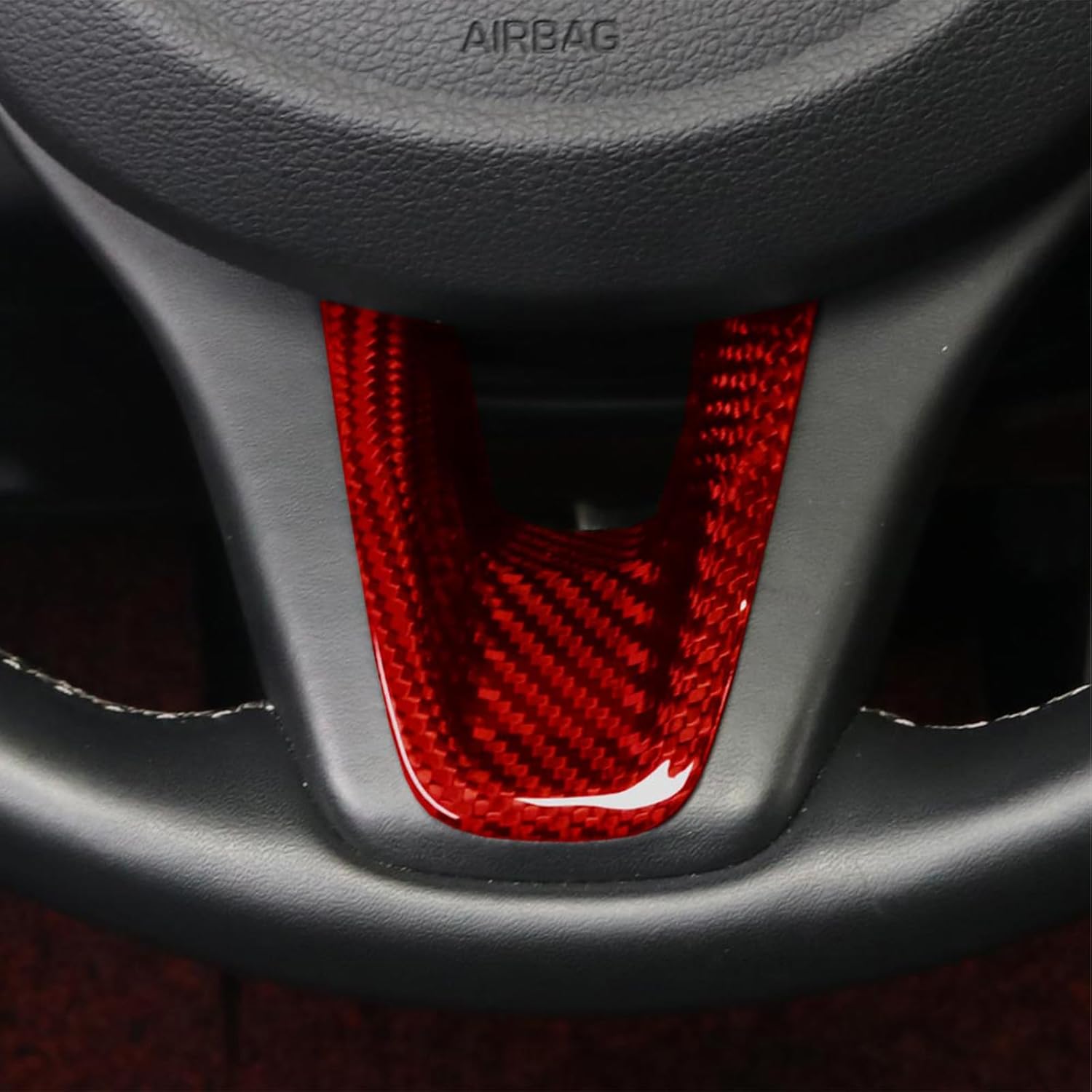 Compatible with Genesis G70 2019-2025 Accessories, Real Carbon Fiber Car Steering Wheel Lower Trim Cover - Lightweight, Scratch-Resistant, Quick DIY Fit, Luxury Interior Upgrade Accessory (Red)