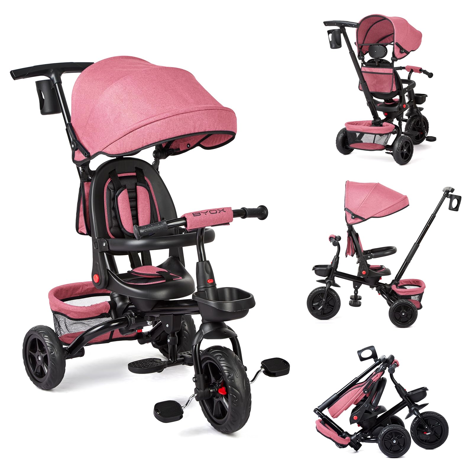 Garvee Tricycle Bébé Évolutif 6 En 1, Tricycle Évolutif 10 Mois à 5 Ans Jusqu'à 25 kg, Vélo Poussette Bebe Avec Pare Soleil, Siège Pivotant à 360°, Pédale