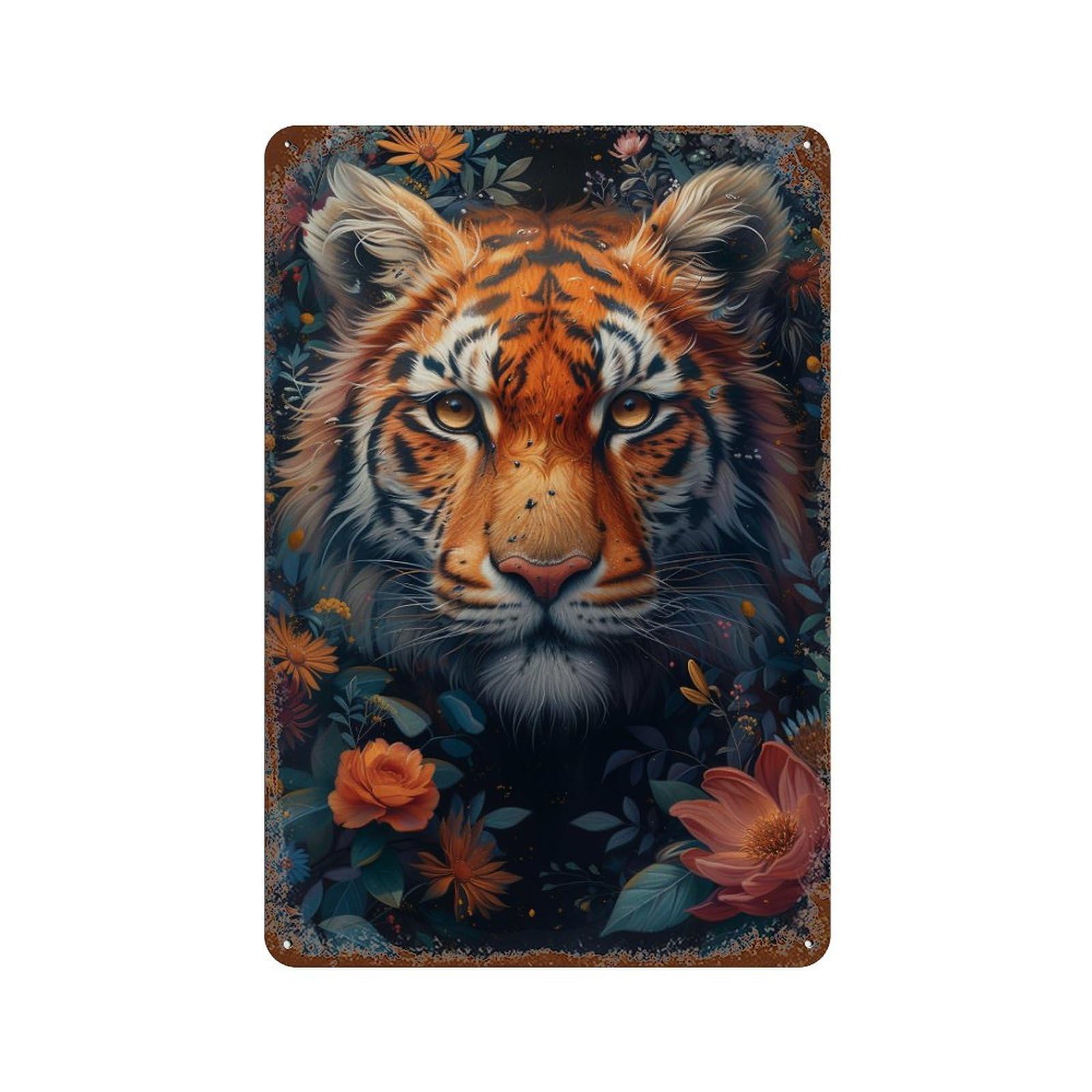 Tiger in Flowers-1 Retro Metal Sign 11.8"x7.9", Shabby Chic Decor for Bistro, Counter And Cafe Decor