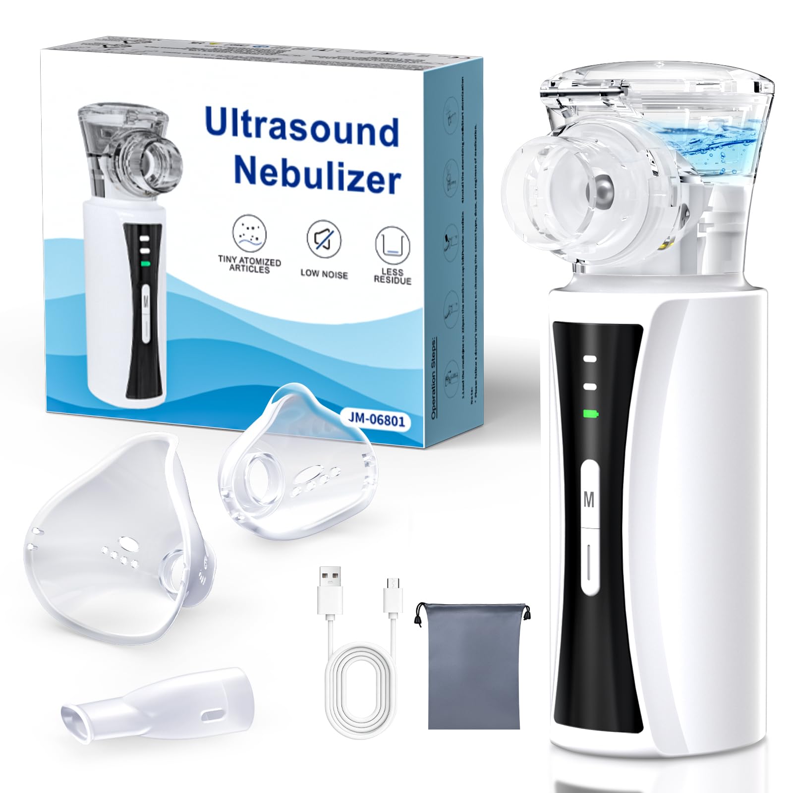 Aerosol Portatile Silenzioso per Adulti e Bambini Macchina Aerosol per USB Ricaricabile Nebulizzatore Ultrasuoni Portatile con 2 Maschere e Boccaglio per Uso Domestico e Viaggio