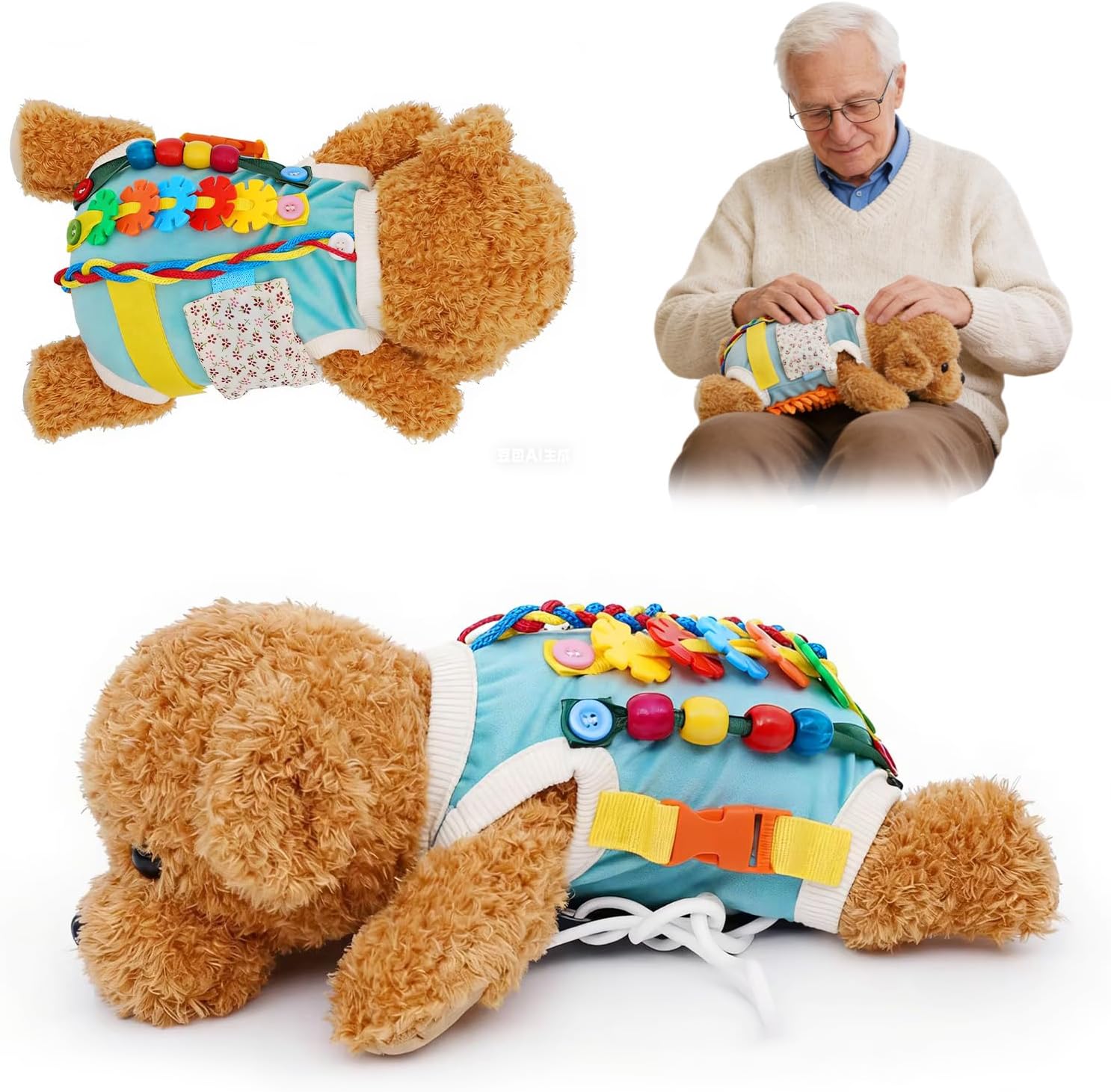 Fidget Sensory Dog Blanket for Dementia Alzheimer’s Elderly Adults - Anxiety Relief Activity Mat, Calming Touch Therapy for Seniors, Adult Fidget Toys for Restlessness and Cognitive Engagement