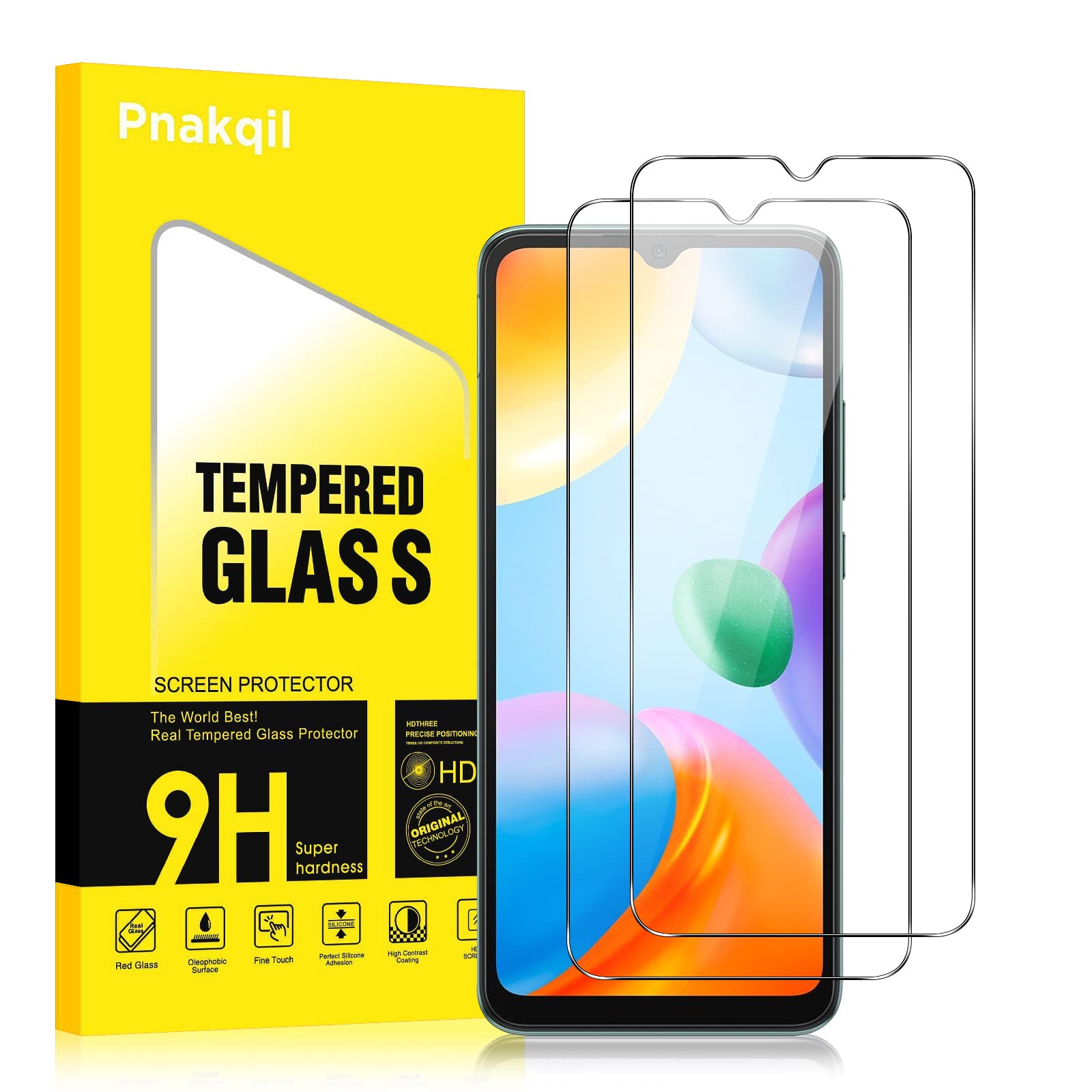 Pnakqil Szkło hartowane do Xiaomi Redmi 10C / Xiaomi Poco C40 [2 sztuki], folia ochronna ekranu HD, twardość 9H, ultra przezroczysta, odporna na zarysowania, bez pęcherzyków, szybka do ekranu Xiaomi