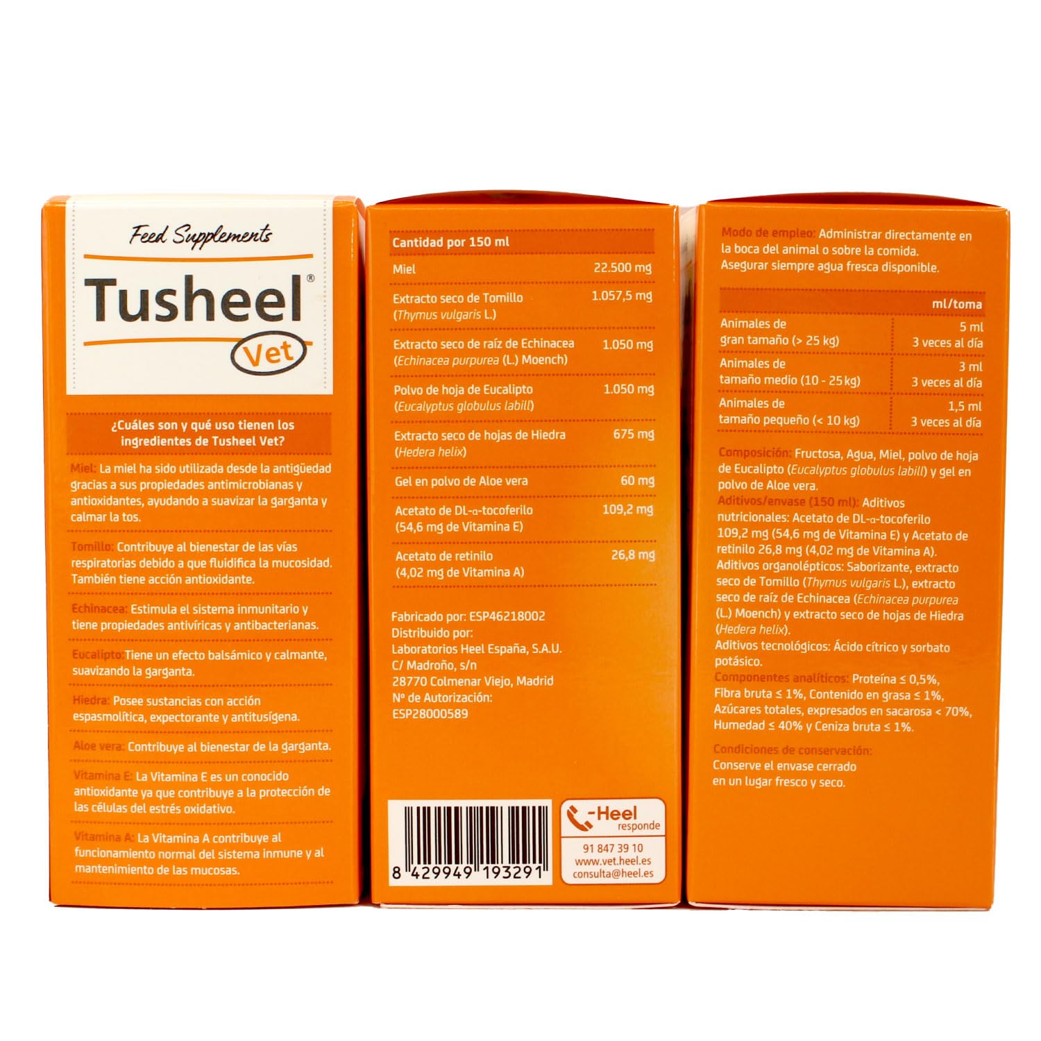Heel TusHeel Vet Sirop pour Chiens et Chats Qui apaise et adoucit la toux - Composition complète avec ingrédients naturels pour Tous Types de toux - Saveur Poulet au Miel - 150 ML