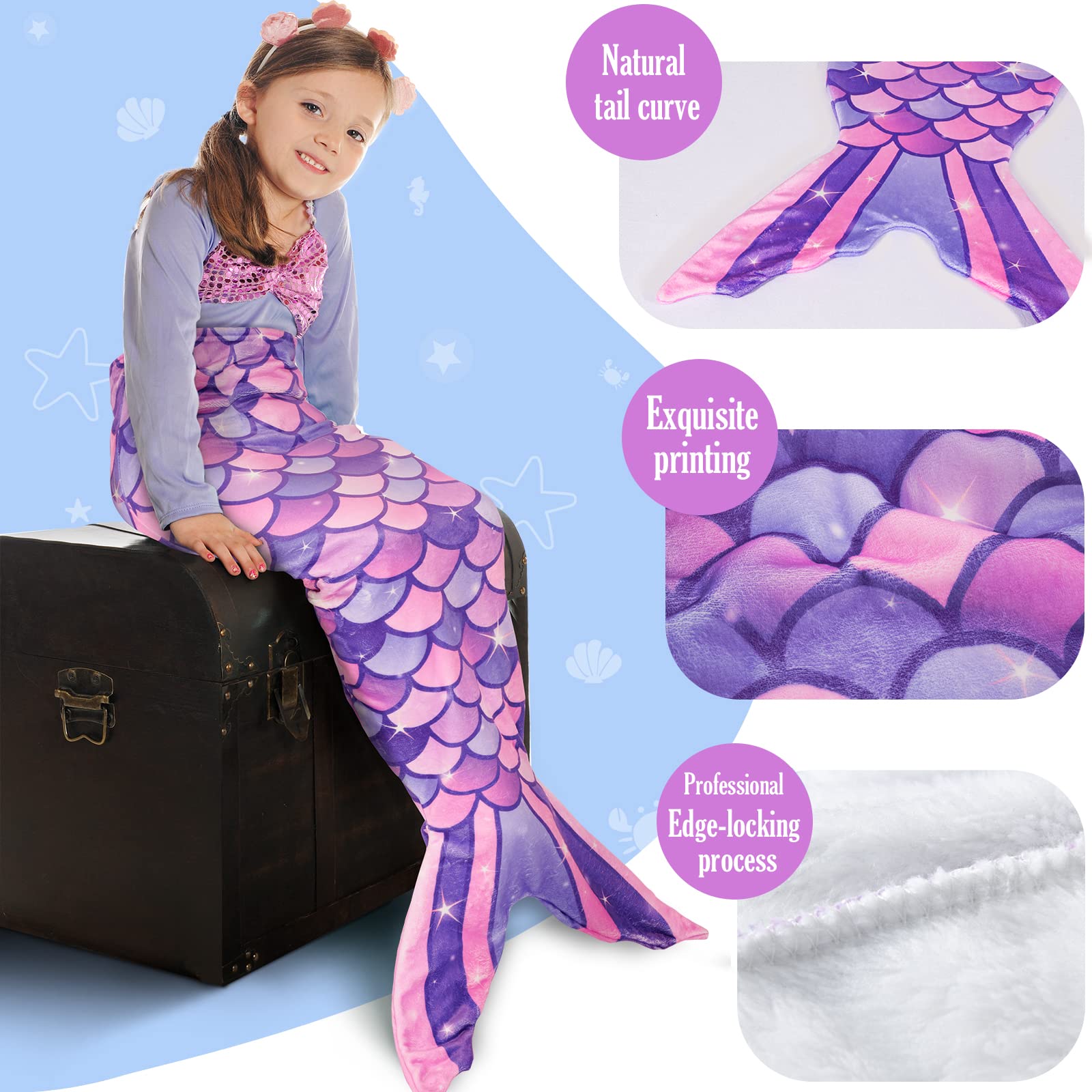 Coperta A Sirena Per Ragazze - Morbida E Colorata, Ideale Per Regali | 145x50 Cm - Foto 2