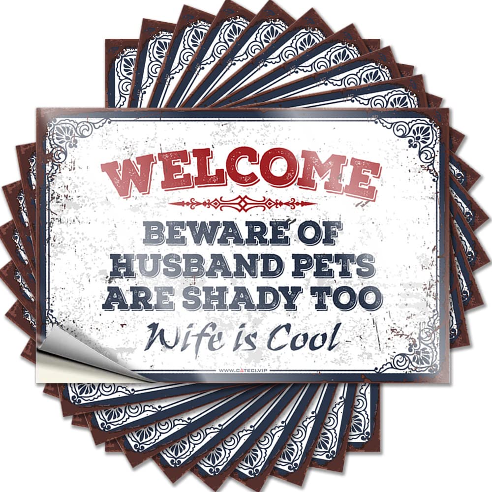 Welcome Beware of Husband Pets are Shady Too Wife is Cool Case Western Bathroom - Room Decorations Aesthetic Quote Self Adhesive Sticker(8X12CM)