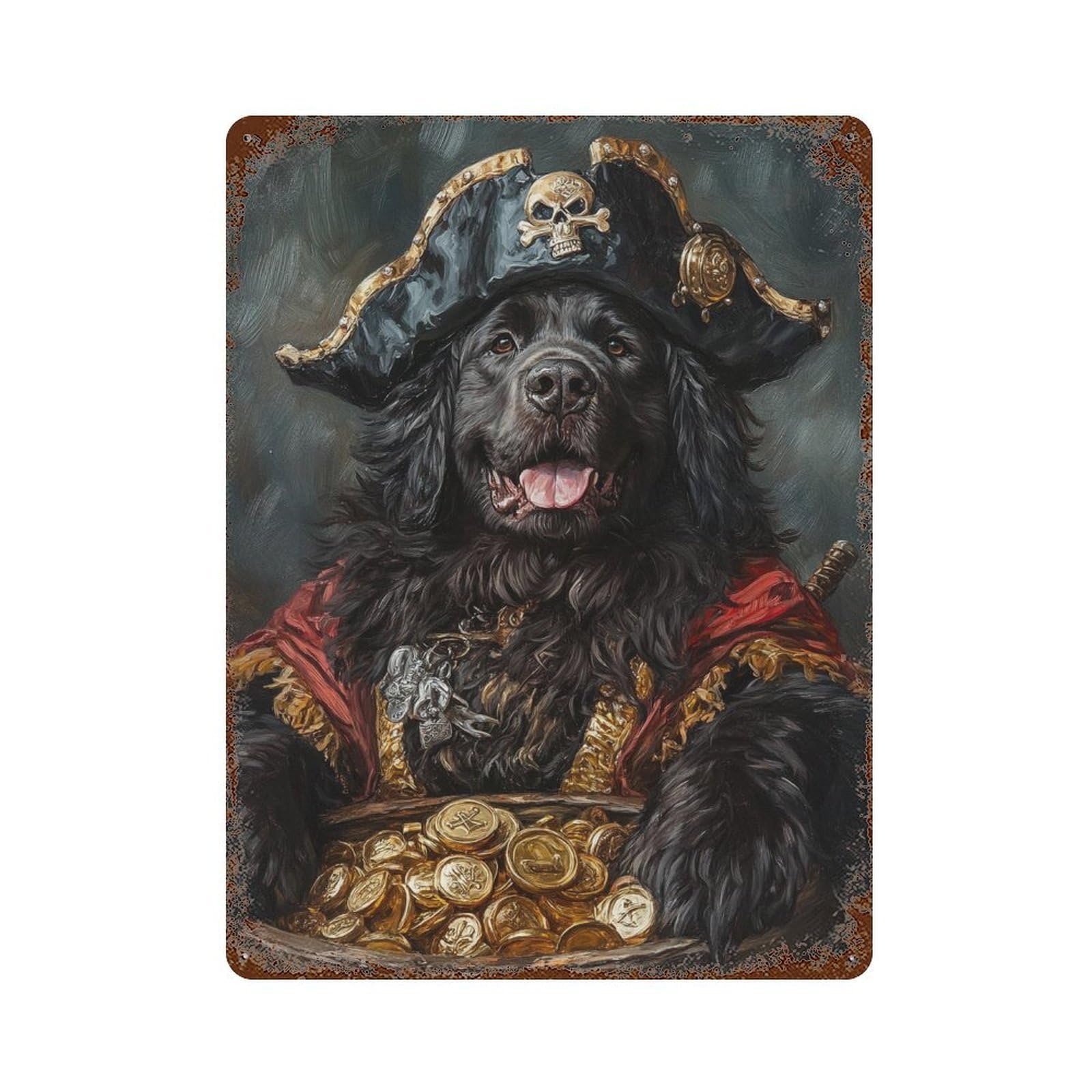 Rustic Tin Plaque Pirate Dog Treasure Chest-79 15.7"x11.8", Vintage Wall Decor for Pub, Kitchen And Man Cave Decor