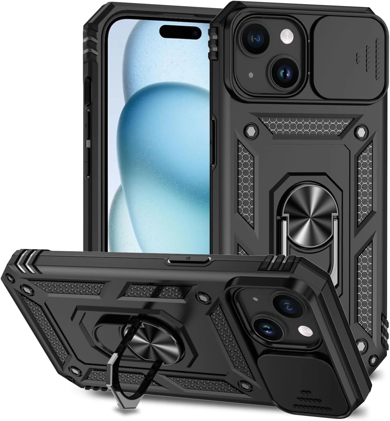 Scalebee Back Cover for iPhone 15 Plus Ultra Heavy Duty Slide Camera Cover Built-in Rotated Ring Kickstand (Black, Rugged Armor, Pack of: 1) (B0CZ9PTJPV) Amazon Price History, Amazon Price Tracker