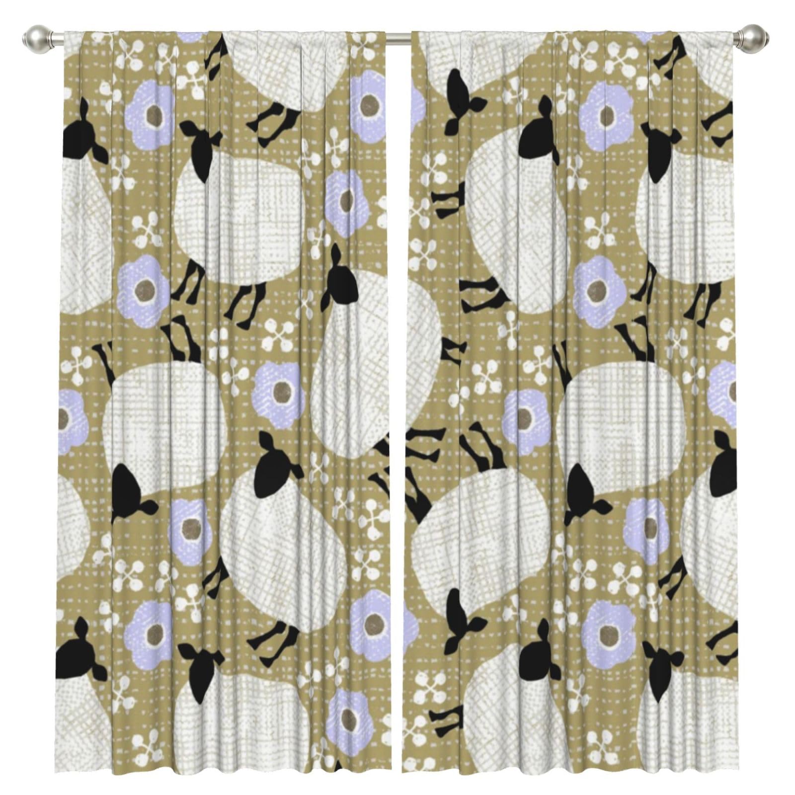 InOmak Wooly Sheep Pattern, 2 Panels Window Curtains 52 x 84 Inch Blackout Curtains for Living Room Bedroom