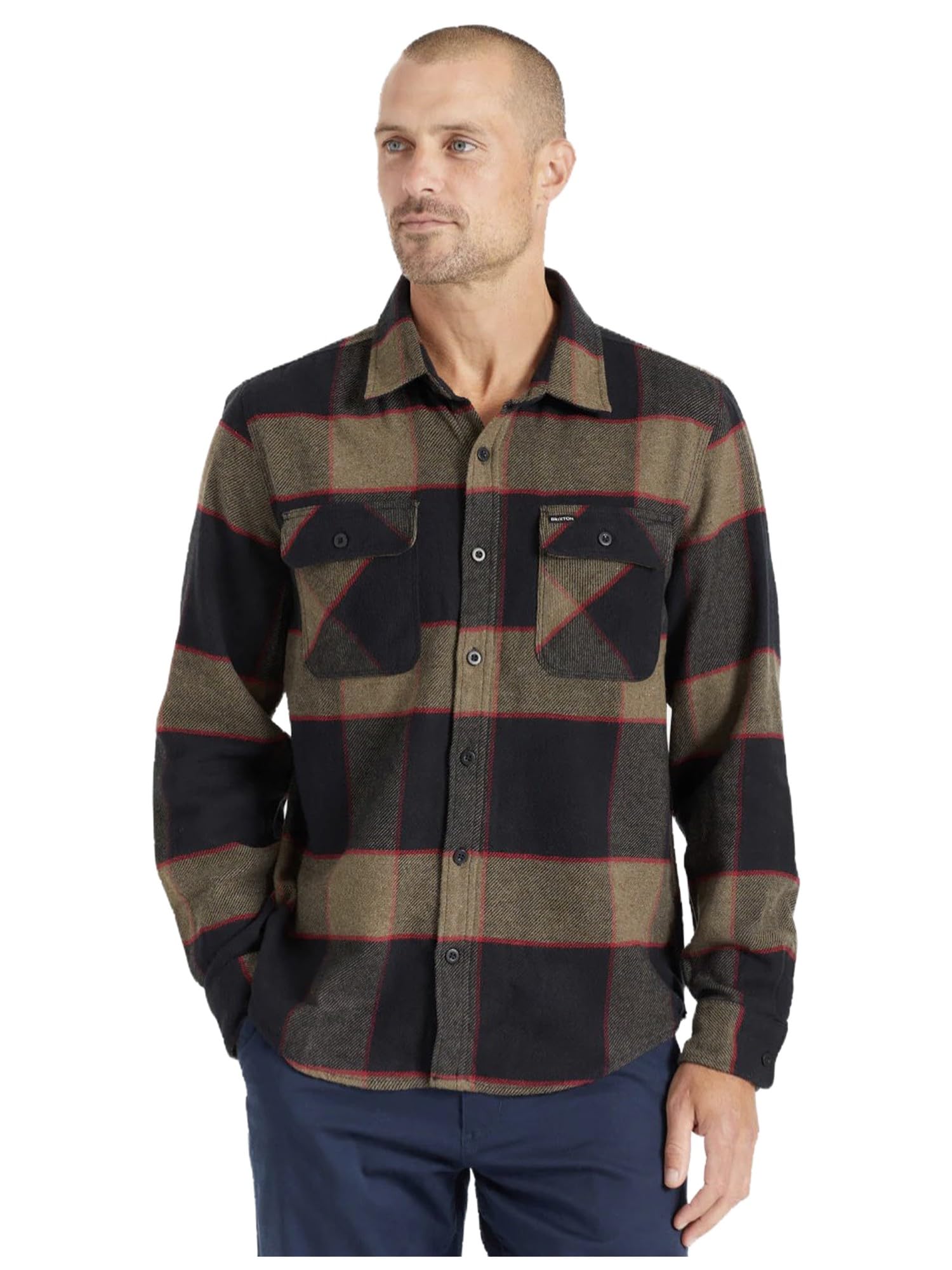 BRIXTON Men's Bowery Button Down Shirt, Heather Grey/Charcoal, XL