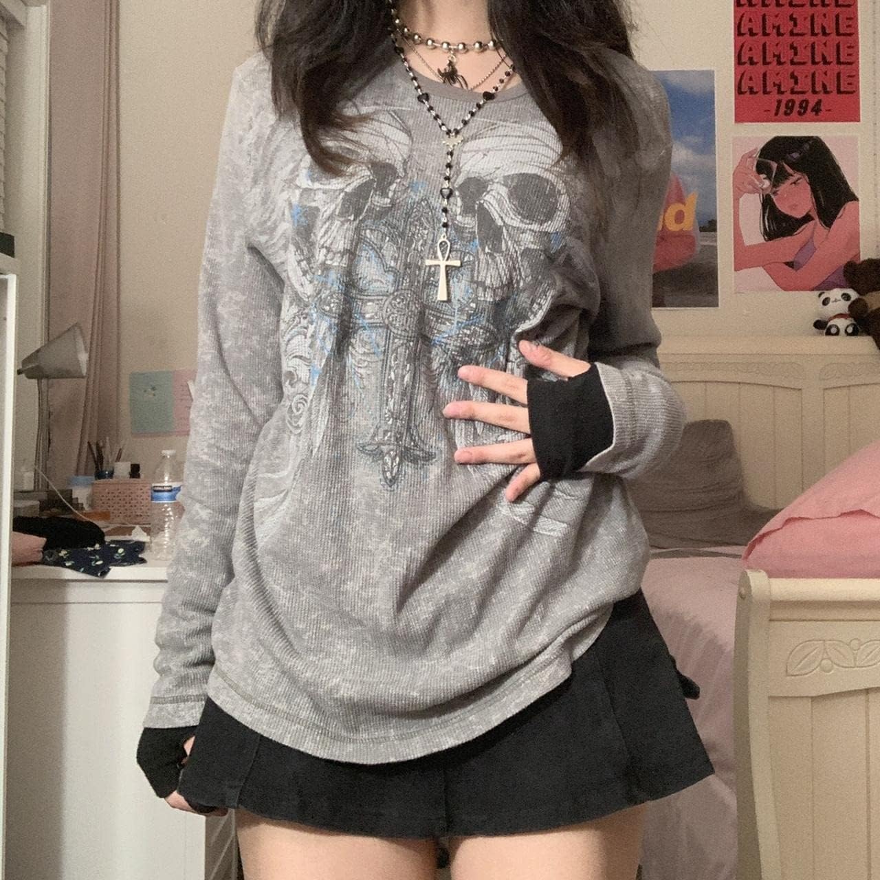 Women Grunge Clothes Y2K Long Sleeve Graphic Tees Vintage Gothic Aesthetic Tops Cute Teen Girls Shirts - Image 2