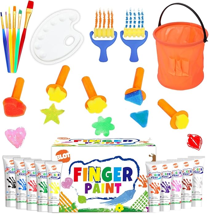 BLOT Kids Paint Kit Washable Finger Paint Set with Assorted Painting