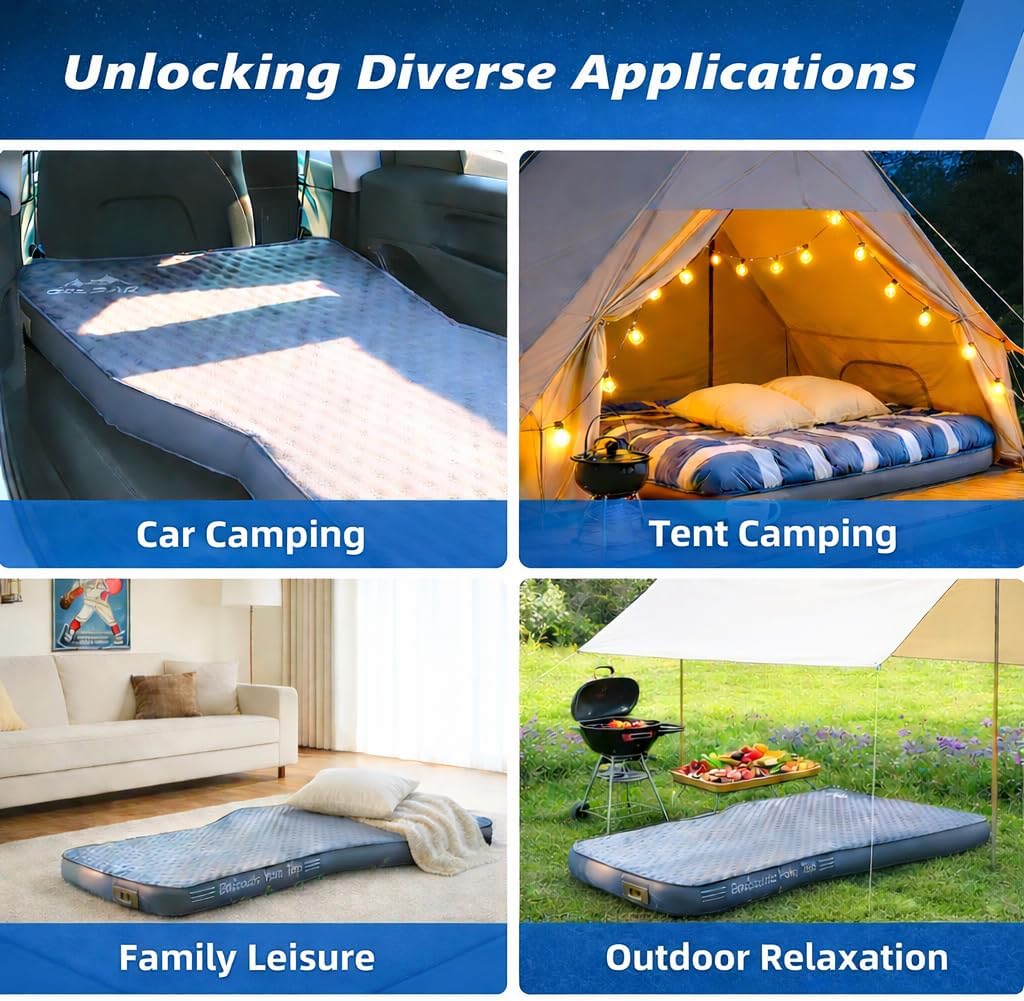 BELZAR Tesla Model Y Mattress with Built-in Cordless Pump, 4" Thick Full Size Memory Foam, Self Inflating Sleeping Pad for Camping, SUV Air Mattress and Road Trips