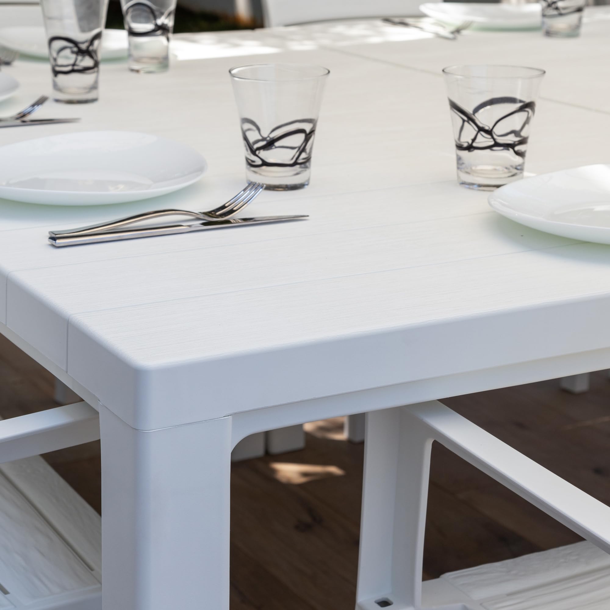 Toomax Golia Tavolo da giardino modulare bianco con finitura effetto legno, 294x88x74h cm, tavolo grande adatto fino a 10 persone, resistente ai raggi UV, ideale per interno ed esterno