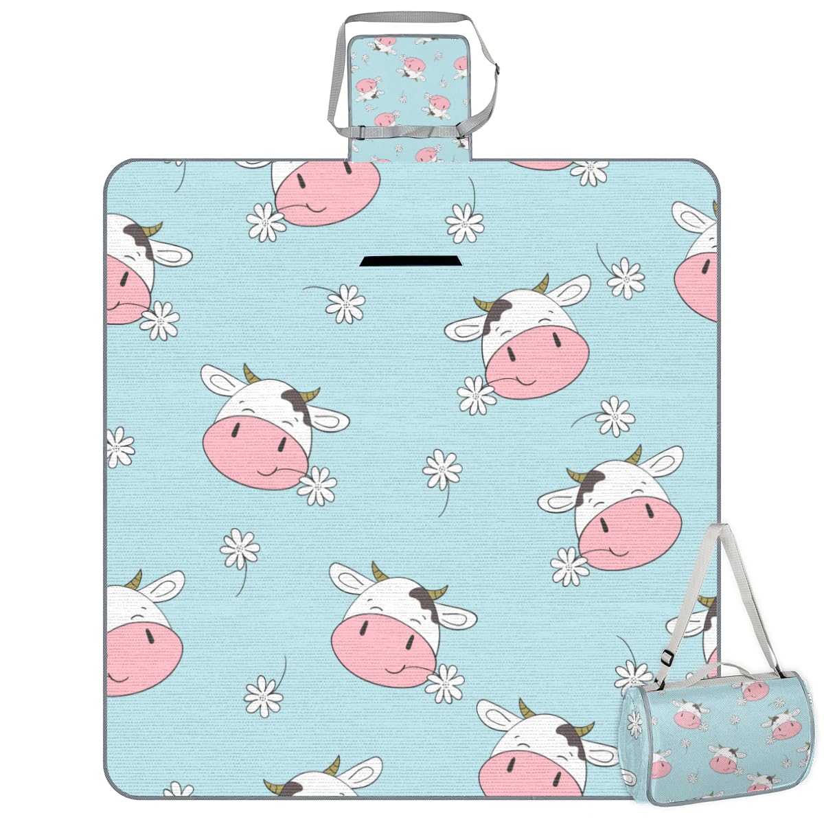 Shimoshe Picnic Blankets 57”x 59”, Flower Cow Waterproof Sandproof Picnic Mat Lightweight Foldable Beach Blanket for Camping Park Grass Beach Outdoor Blanket