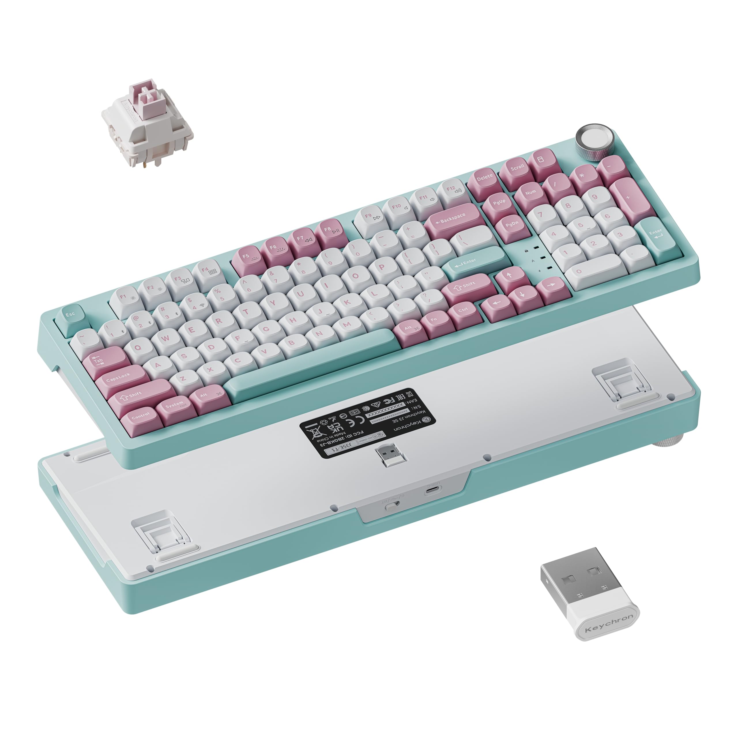 J3 SE Pink Blue Wireless Mechanical Keyboard, 96% with Numpad Knob | 2.4 GHz/Bluetooth 5.2/USB-C Wired, Hot-Swappable Sakura Milk Switch, QMK Custom RGB Backlit, PBT Keycaps, Mac/Windows/Linux