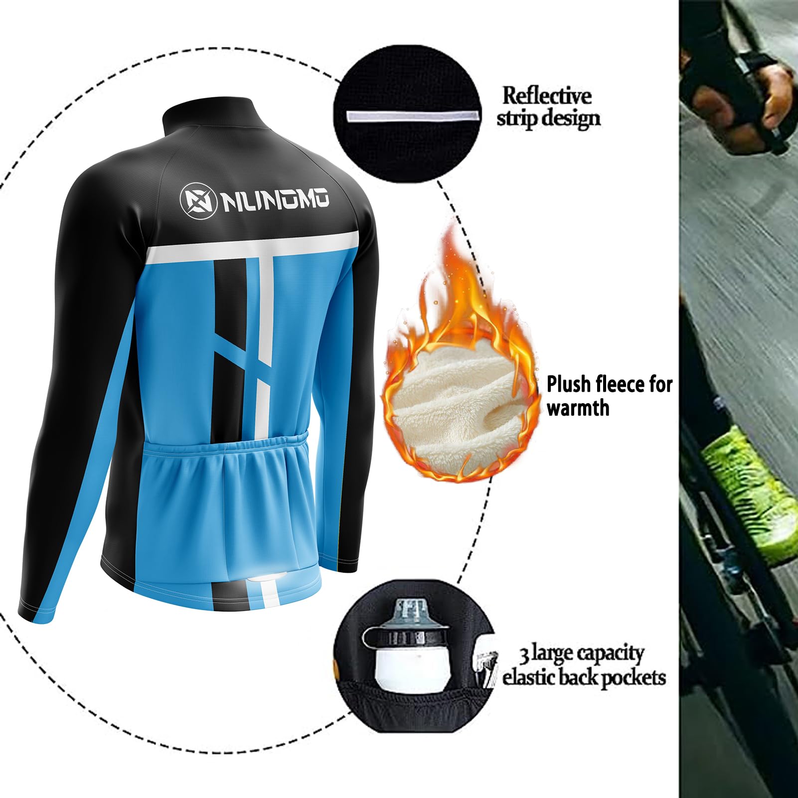 Conjunto de Jersey de Ciclismo, Conjunto de Jersey de Ciclismo de Manga Larga de Invierno para Hombre Ropa de Ciclismo de Lana térmica Chaqueta de Ciclismo a Prueba