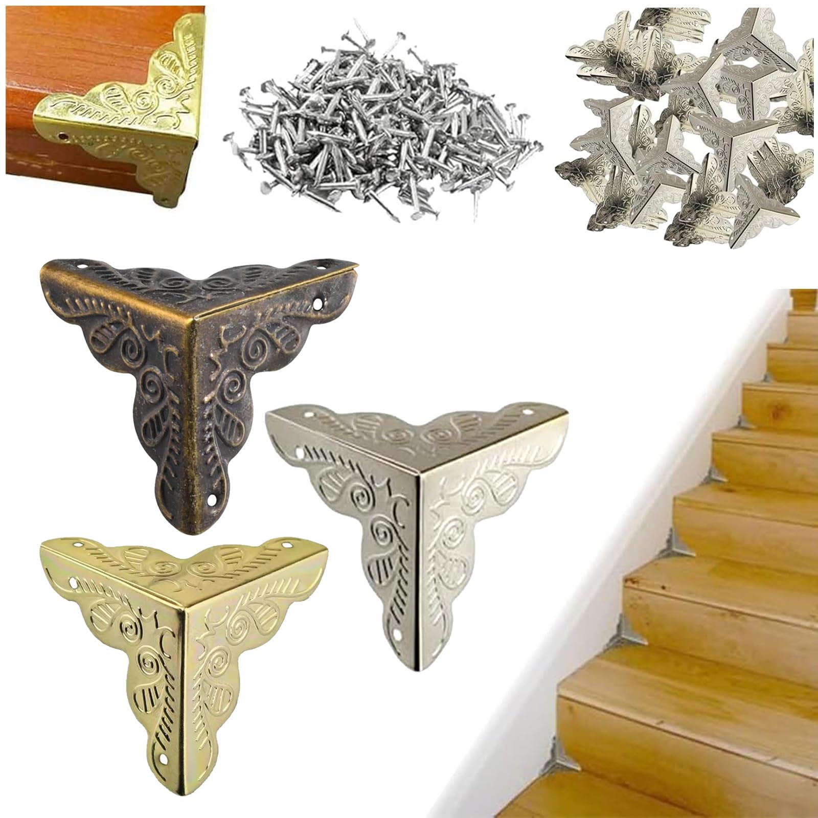 WEQEER Stair Dust Corners for Wooden Steps, Antique Dust Corners for Stairs, Stair Dust Corners Decorative, Star Dust Corners for Stairs, Vintage Stair Dust Corners (50 Pieces, Mix), Pack of 100