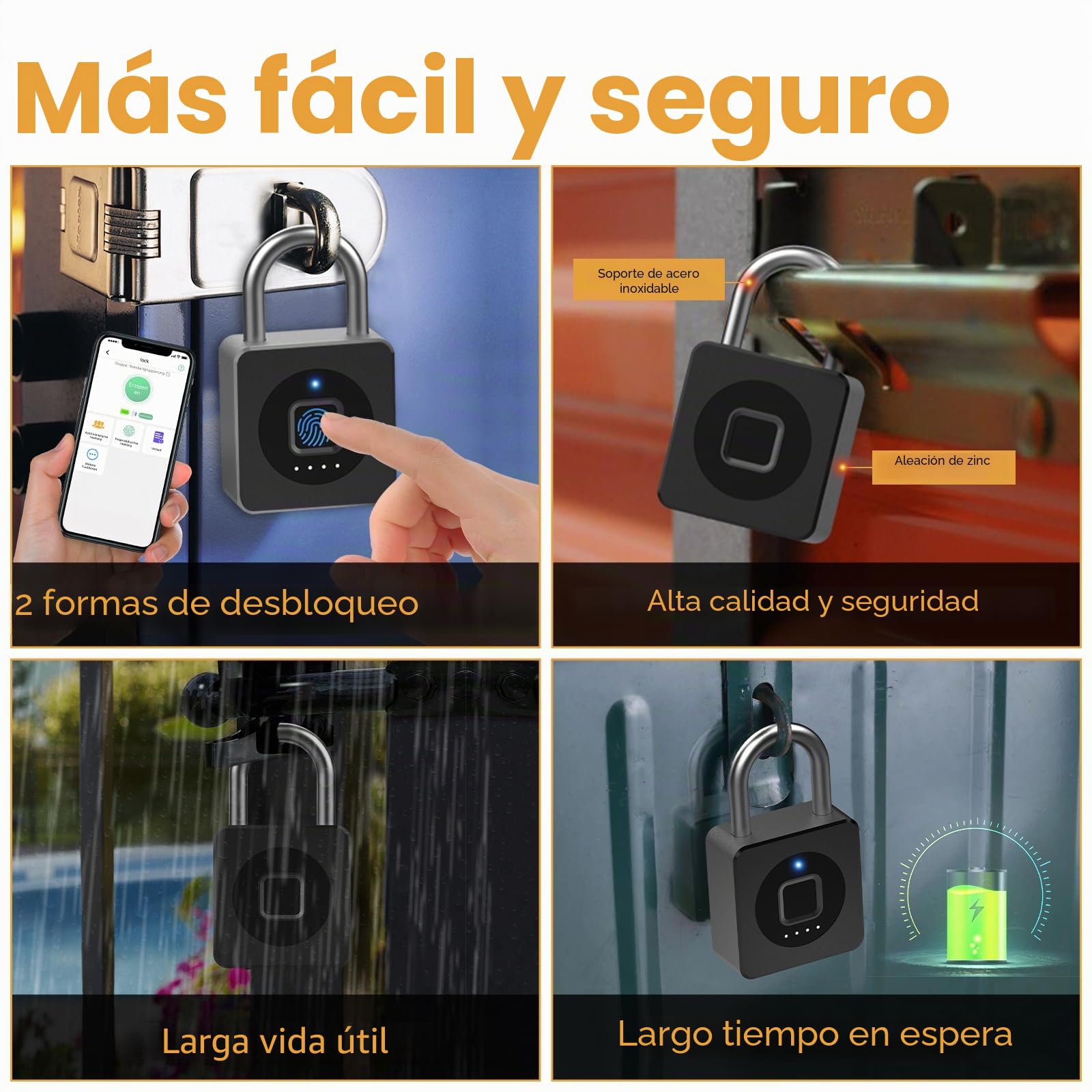 Anweller Candado de huellas dactilares, cerradura de huella digital, cerradura de taquilla, cerradura con huella digital y aplicación, candado resistente a la intemperie para taquillas, sótanos