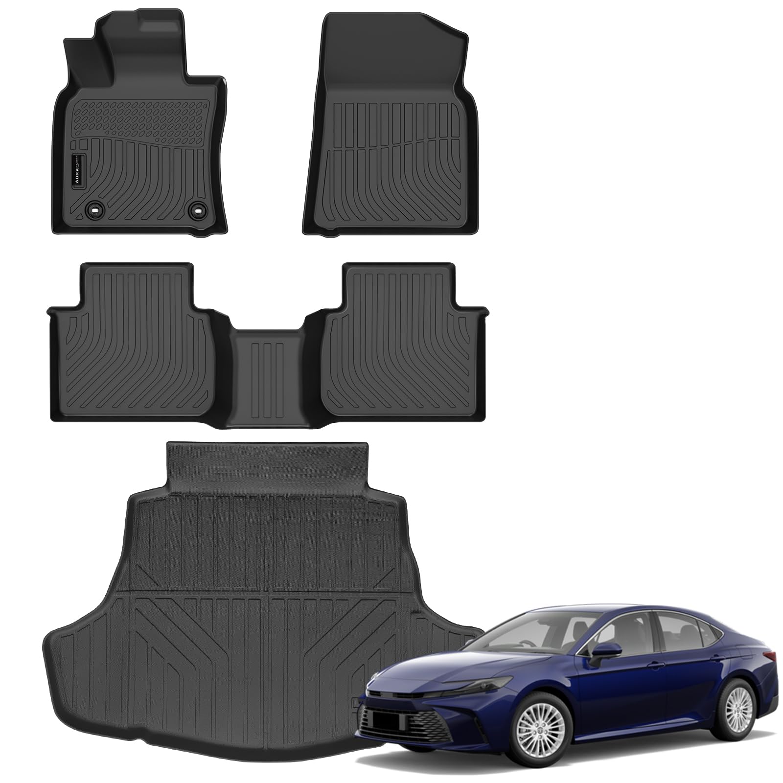 Auxko All Weather Floor Mats Cargo Mat Fit for Toyota Camry FWD 2024 2023 2022 2021 2020 2019 2018 TPE Floor Liner Trunk Mat Camry Accessories All Season Odorless Anti-Slip Black