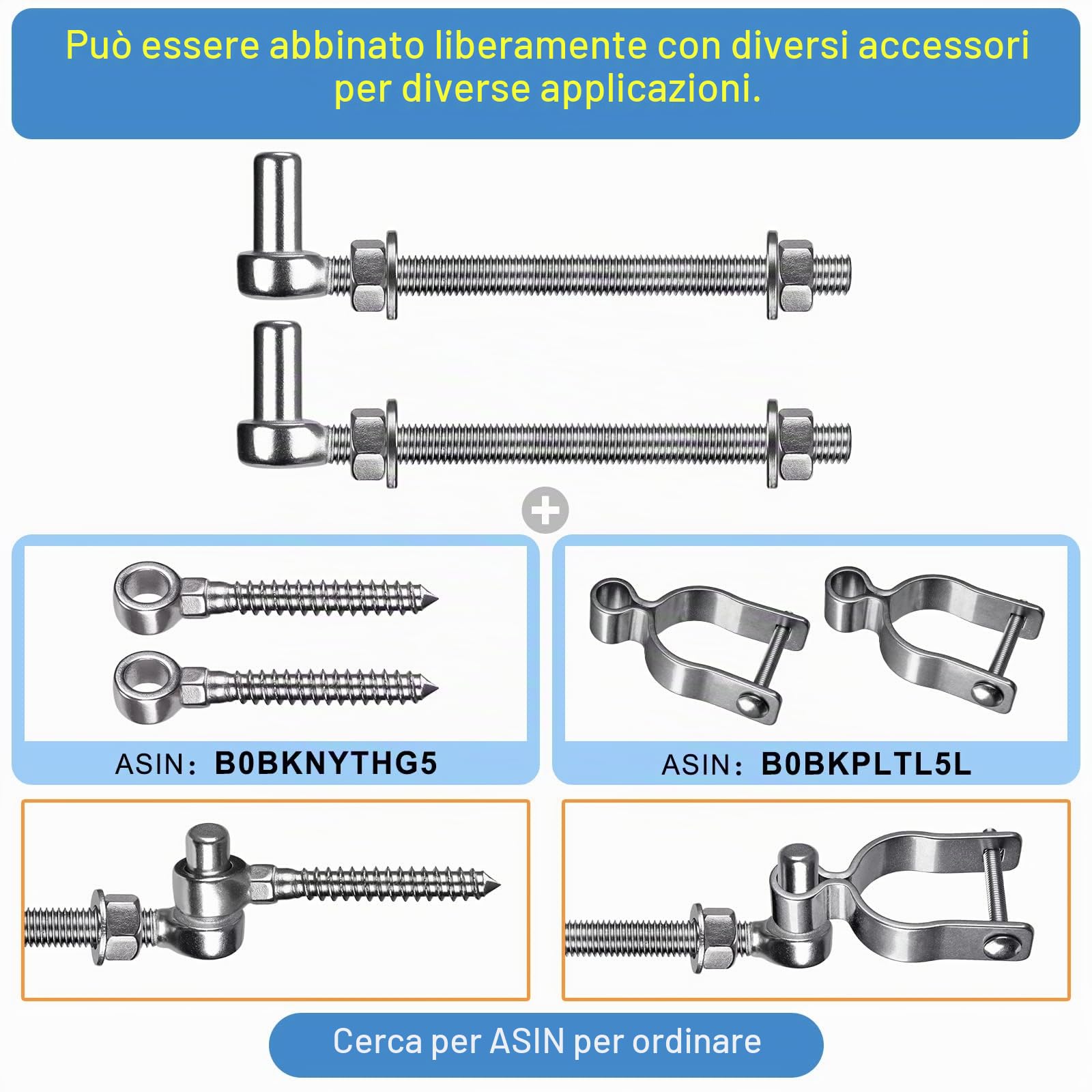 Insaga J Bolt, 2 cerniere per cancello, in acciaio inox 304, M12 x 20,3 cm, vite per cancello da 1,6 cm, per recinzioni in rete metallica, fattoria, recinzione in legno, vialetto, supporta fino a 227