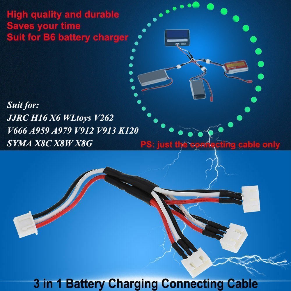 Câble Chargeur 3 En 1 YUNIQUE - 7.4V 2S Pour Drones JJRC, WLtoys, SYMA, Charge 3 Batteries En Même Temps