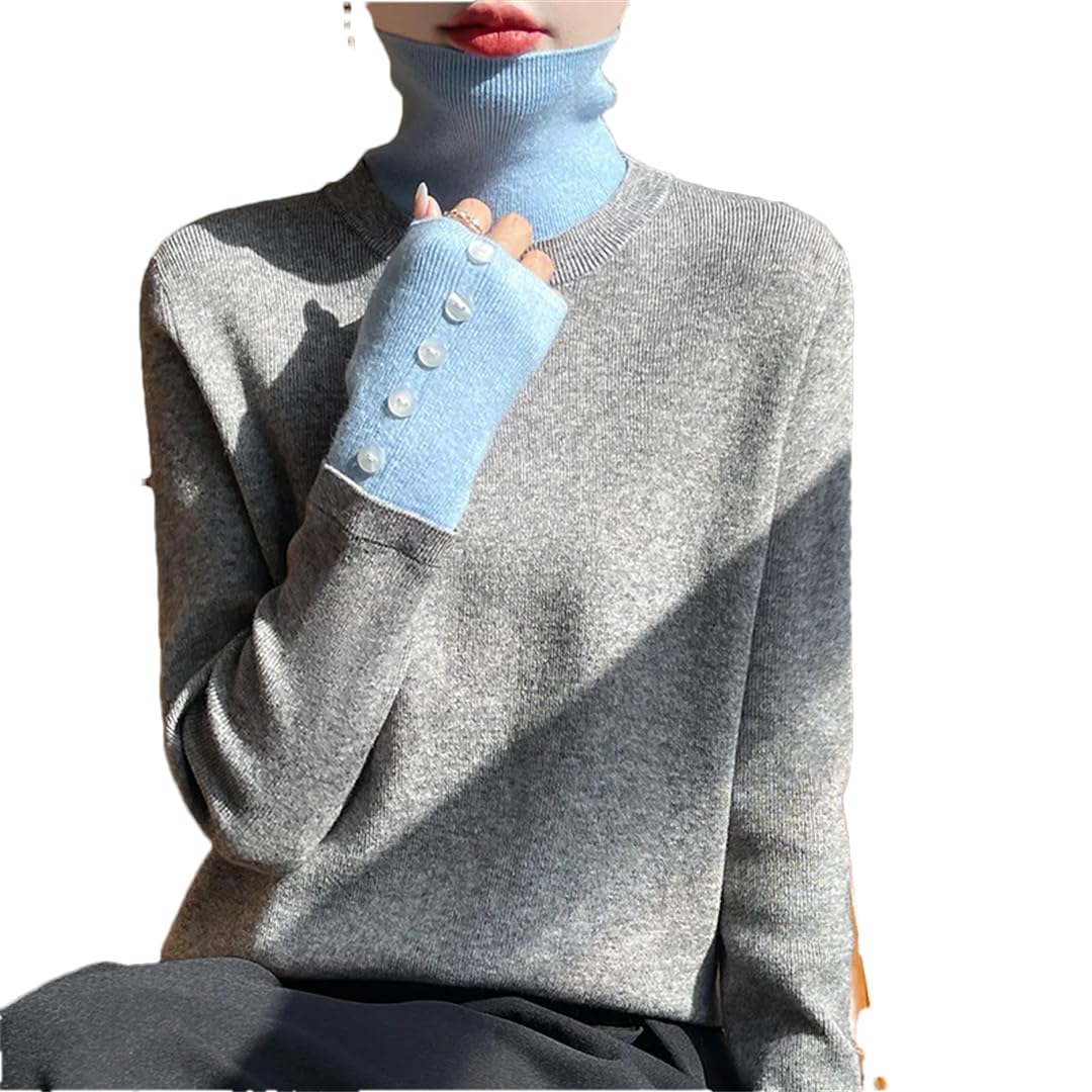 Maglione da donna con cuciture a collo alto in lana spessa maglione da ufficio caldo allentato