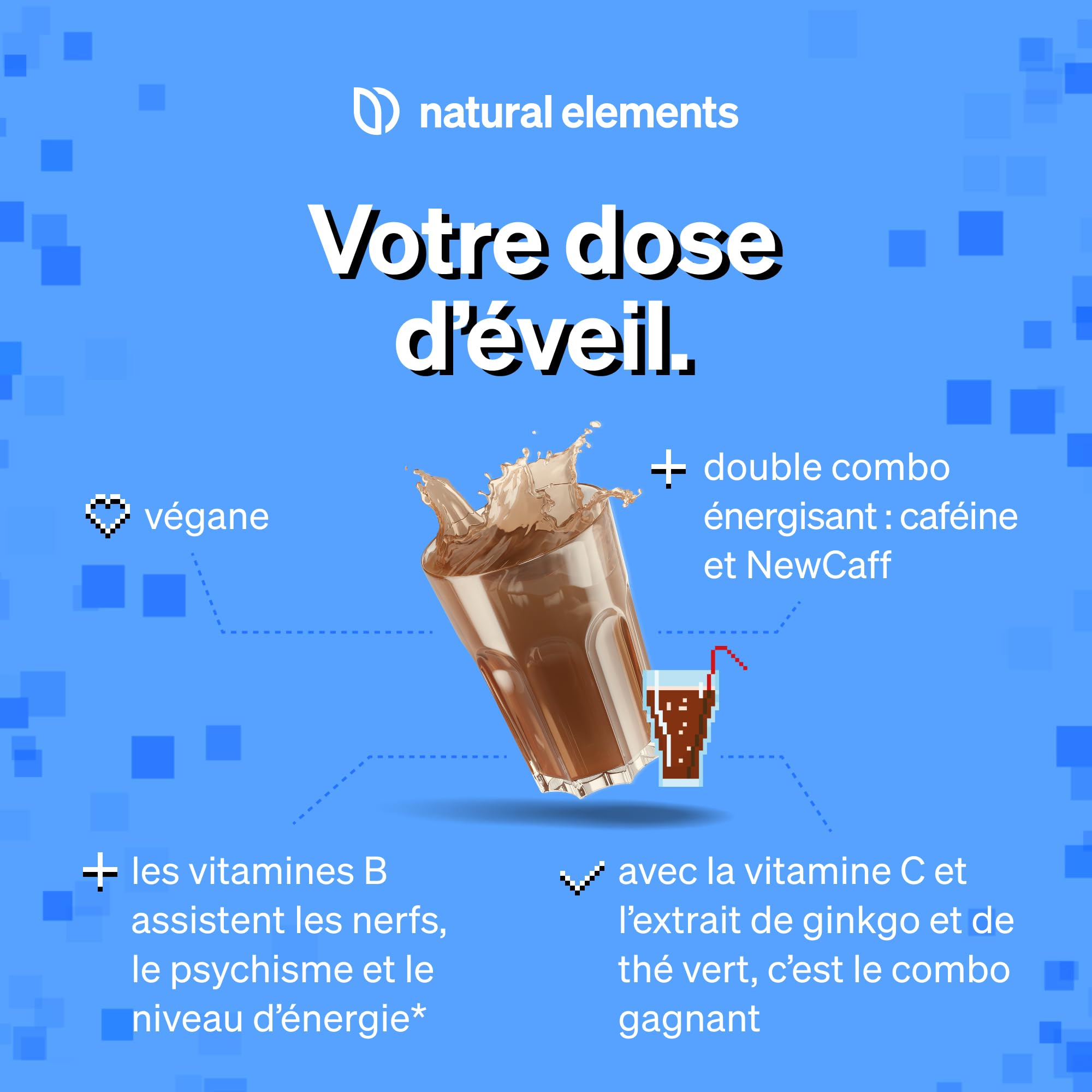 Power Up "Cola" – Booster avec caféine, NewCaff75, vitamines B, vitamine C, L-tyrosine, extrait de ginkgo et de thé vert – 40 boissons – végane, hautement dosé, avec stevia – produit en Allemagne