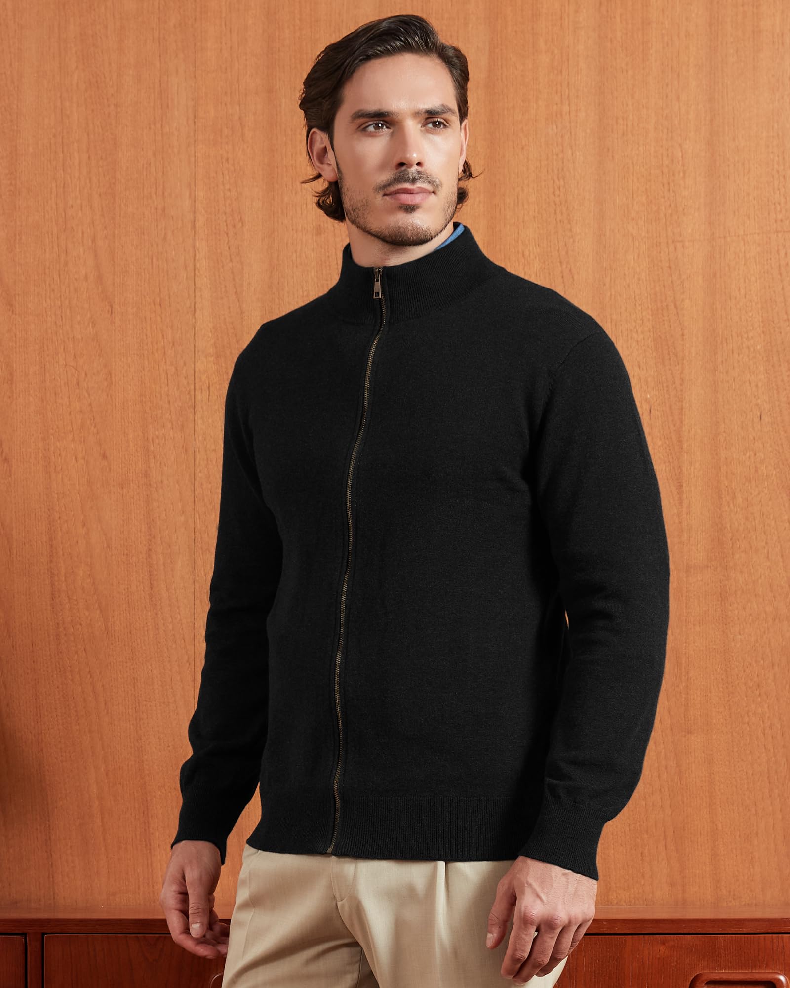 Kallspin Cárdigan de Punto Cremallera Completa Hombre Algodón Puro Cuello Alto