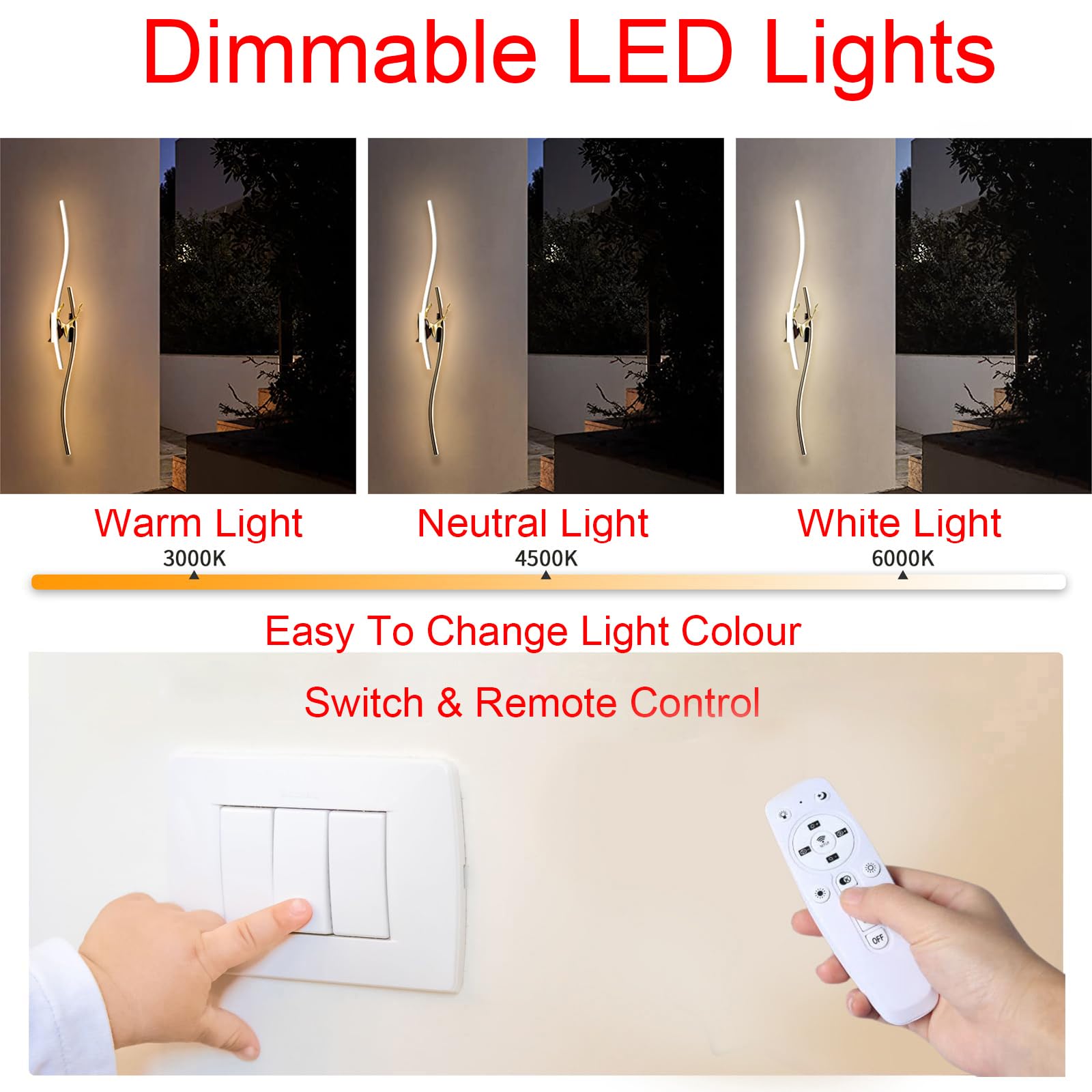 Moderno Dimmerabile Lampada da Parete con Telecomando Lungo LED Impermeabile IP65 Applique da Parete Soggiorno Apparecchio da Parete Terrazza Illuminazione a Parete Ingresso (Oro,120CM)
