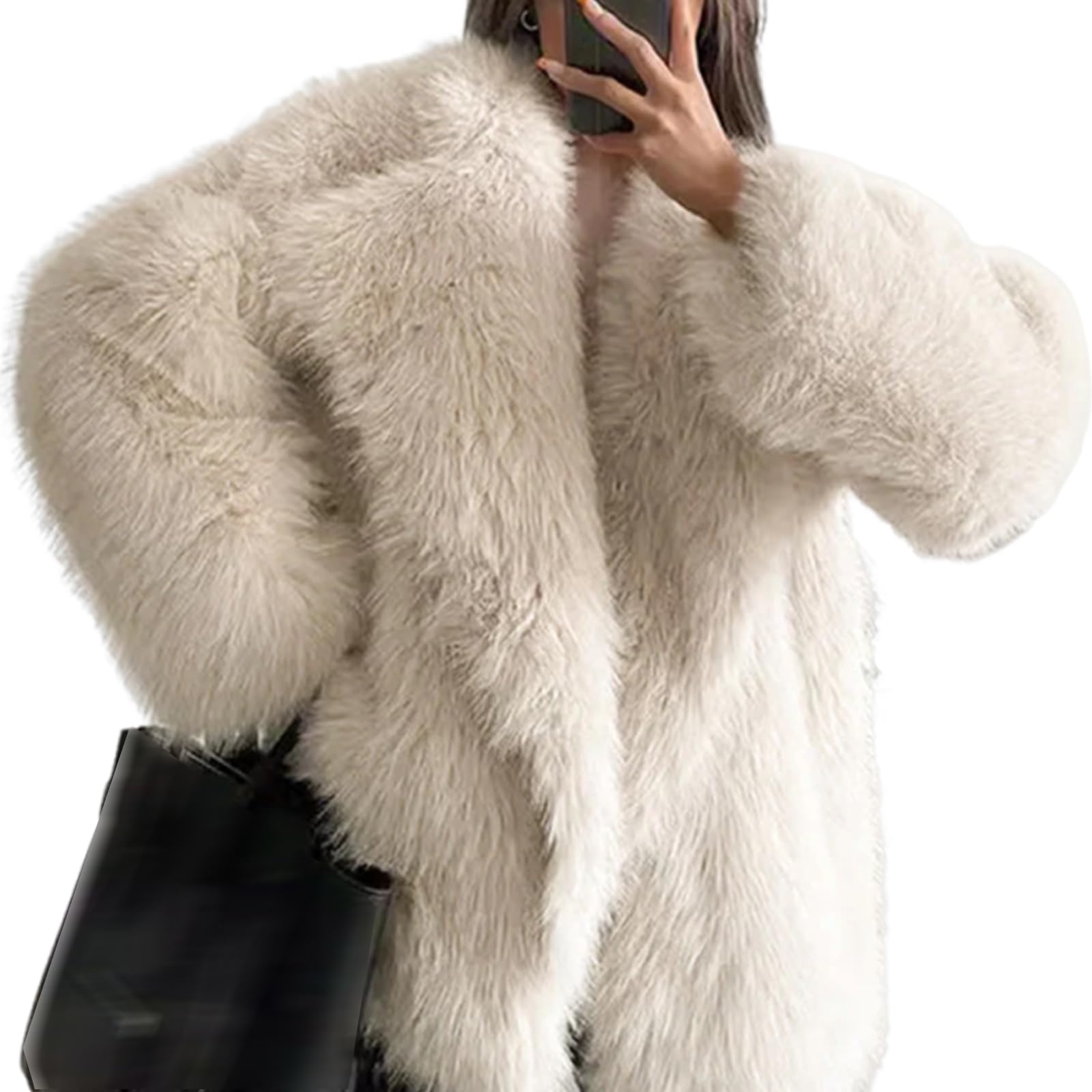 Cappotto Invernale Da Donna In Pelliccia Sintetica, Cappotto Da Donna In Pelliccia Sintetica Invernale Casual Oversize Con Risvolto Caldo E Peloso (S,Beige)