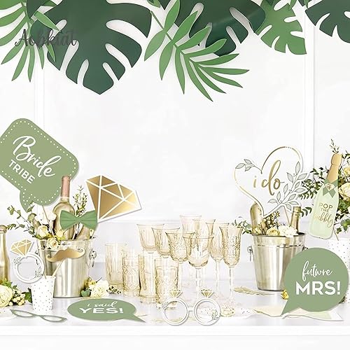 Miniatura 4 de AOBKIAT - Kit de accesorios de fotos de boda verde oliva, 11 piezas de accesorios de fotos de compromiso con tacos de madera para despedida de