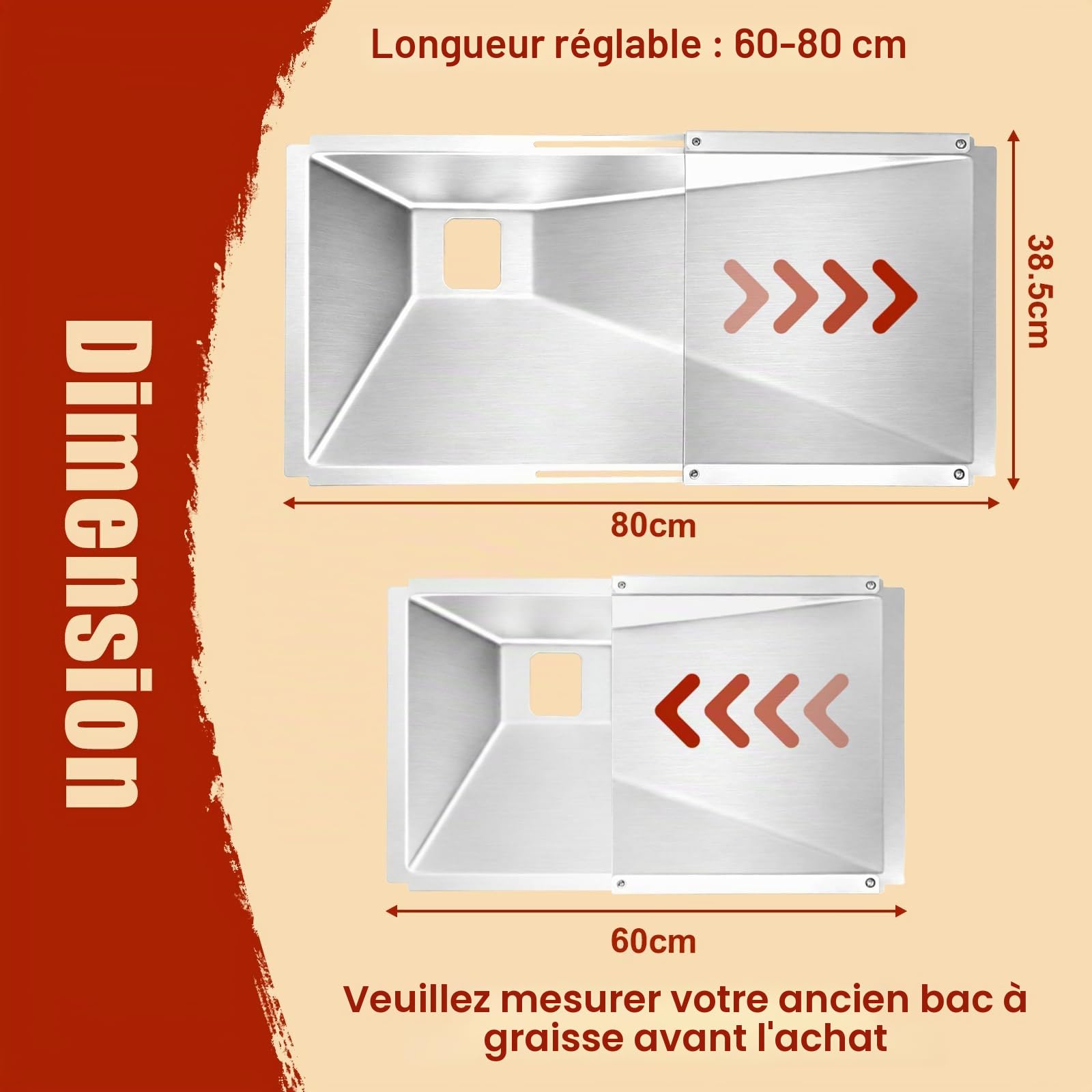 Denmay Bac à graisse universel, avec bac de récupération, bac d'égouttement réglable pour barbecue à gaz 3/4/5 brûleurs de Charbroil, Dyna Glo, Nexgrill, Kenmore et plus encore, bac récupérateur de