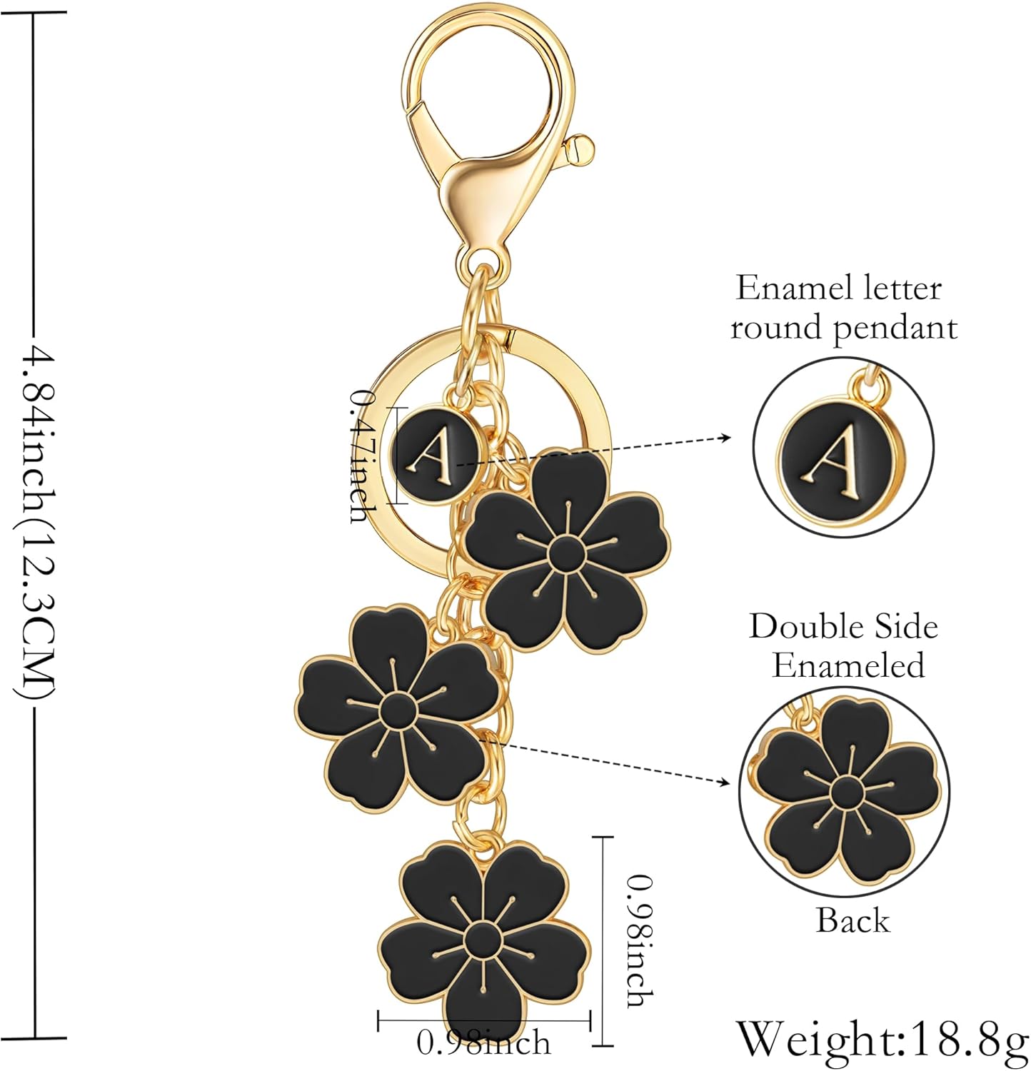 XGALBLA Initial Keychain Flower Charms for Key Cute Flower Letter Keyring, Bag Charms Enameled Keychain Handbags Backpacks - Image 2