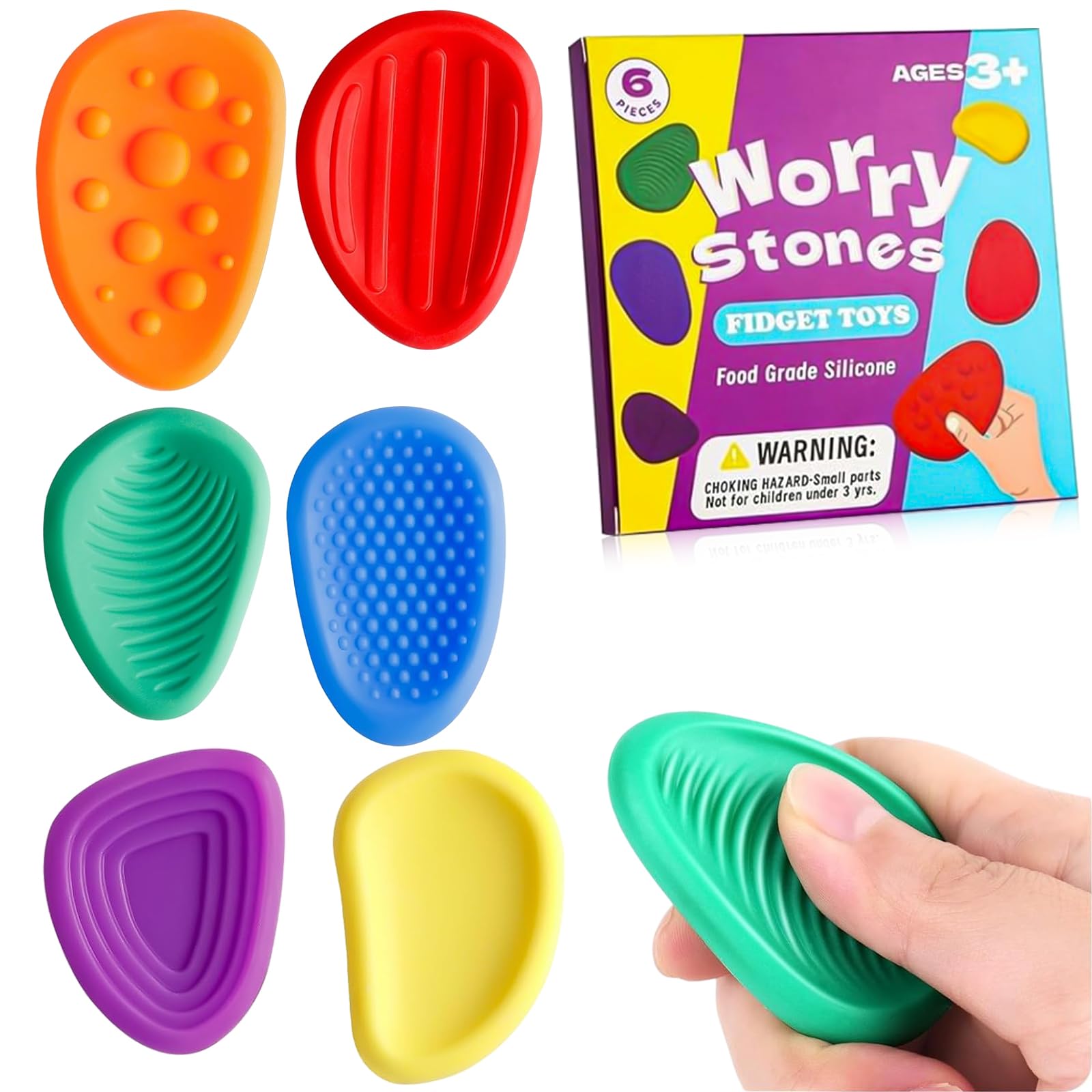 12 Pezzi Fidget Toys Pietra Sensoriale, Pietra Sensoriale in Silicone, Giocattoli Fidget Pietre Sensoriali, Giocattoli Sensoriali Antistress per Bambini e Adulti, Giocattoli da Decompressione (A