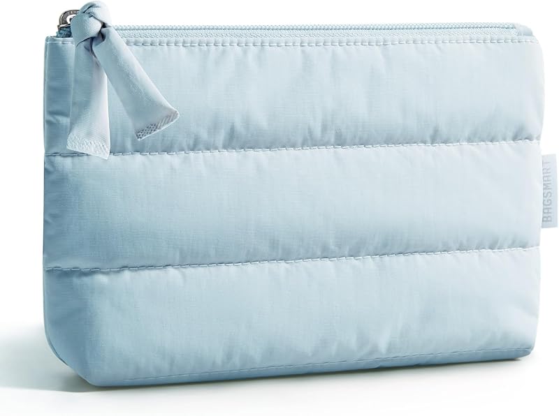 Necessaire de maquiagem BAGSMART com zíper, tecido acolchoado, lavável à máquina, 20,07 cm x 3,99 cm x 14 cm, cor 02-Baby Blue