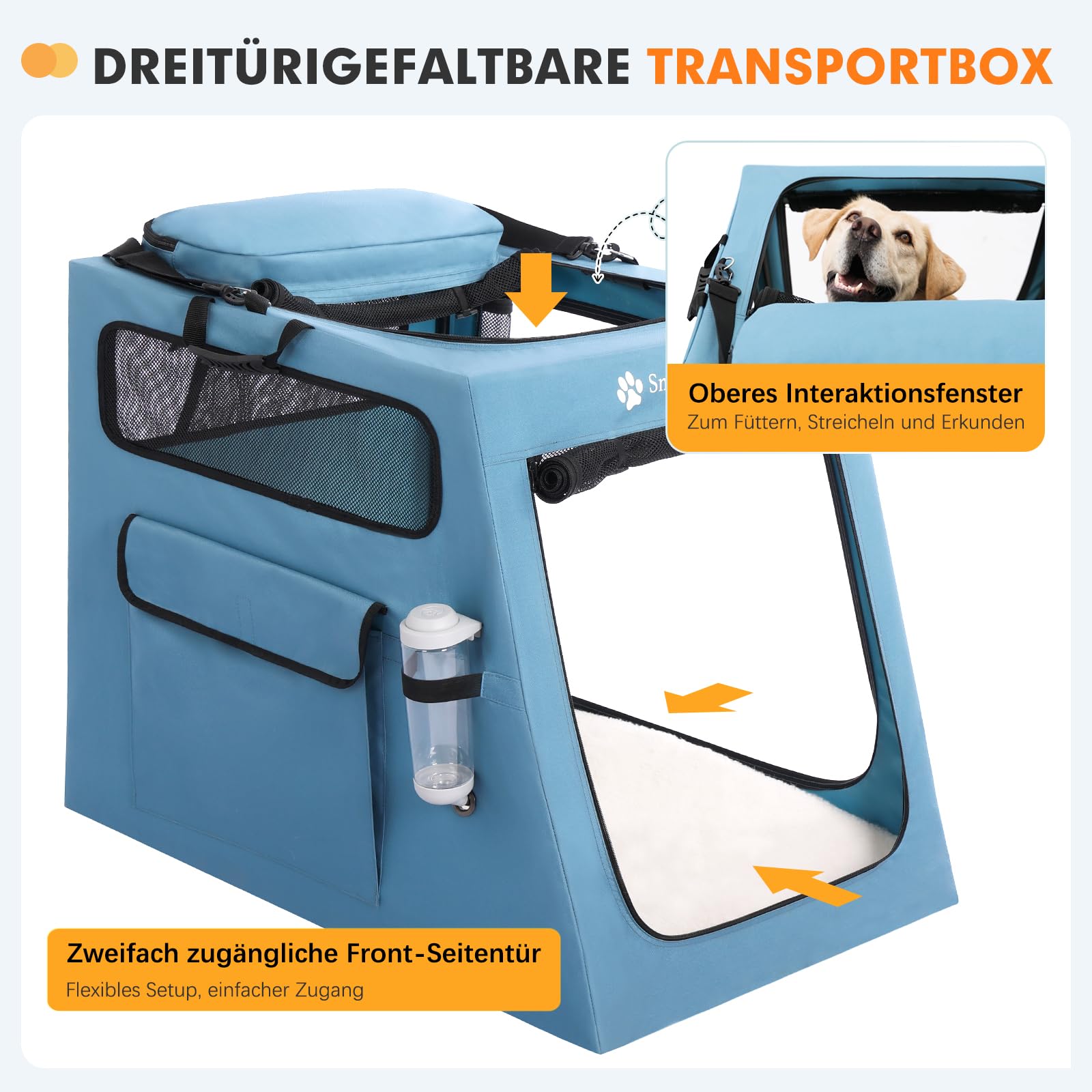 Snagle Paw Große Hundetransportbox für Autoreisen,Zusammenklappbare Transportbox mit Metallrahmen & 3-Maschigen Türen,Hundebox für Kofferraum/Rücksitz,Stabil Kennelbox mit Großer Aufbewahrungstasche