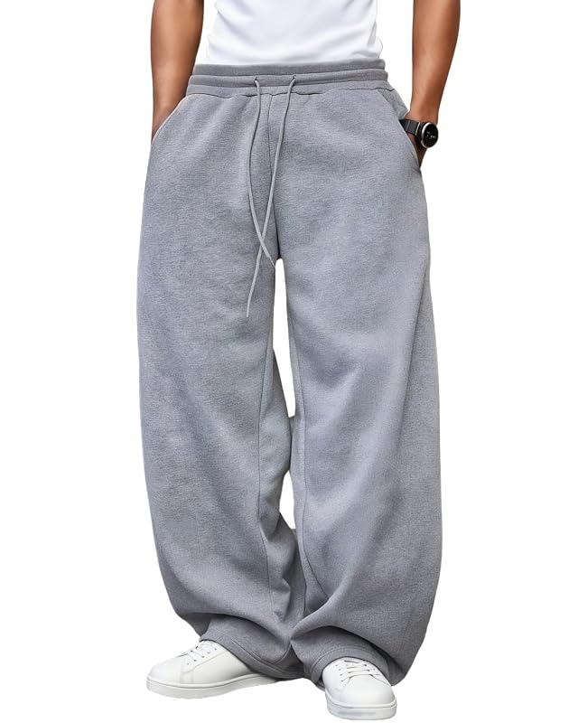 Mens Baggy Sweatpants Fleece Wide Leg with Elastic Drawstring Waist Casual Loose Lounge Joggers