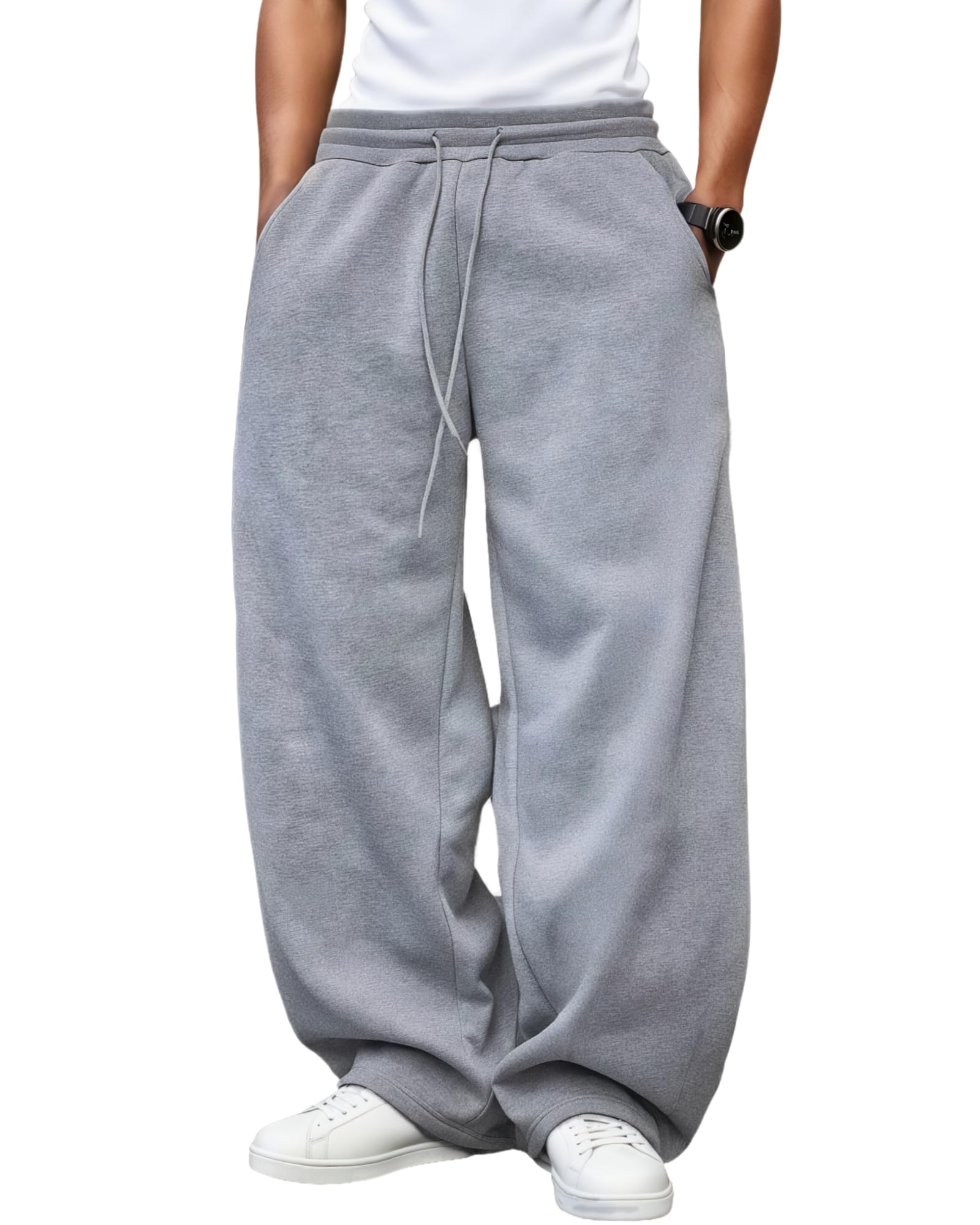 Mens Baggy Sweatpants Fleece Wide Leg with Elastic Drawstring Waist Casual Loose Lounge Joggers