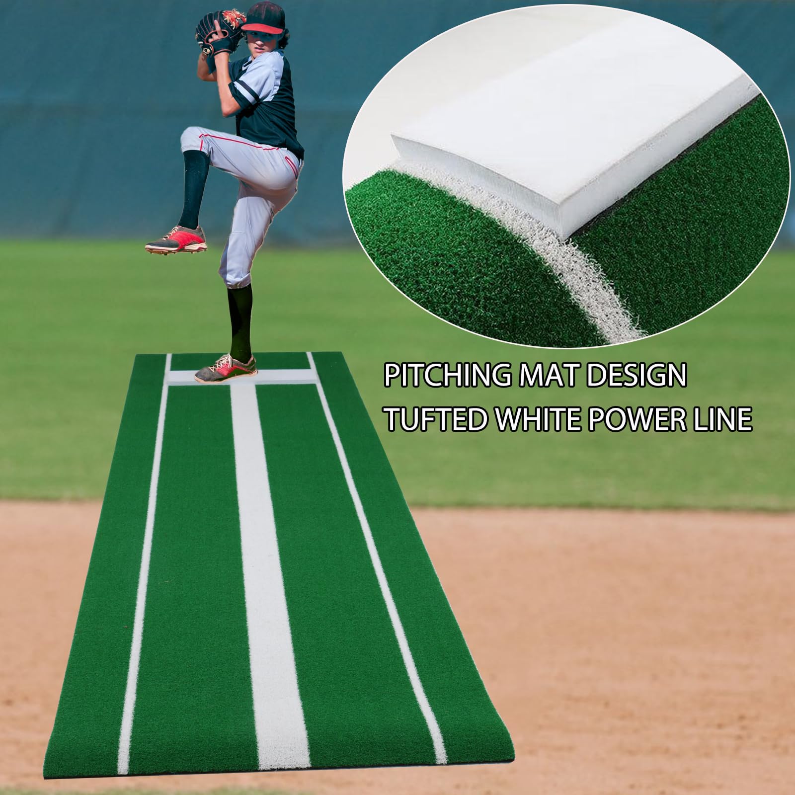 Tapis de Lancer de Softball en Caoutchouc Durable et antidérapant avec Ligne d'alimentation en Mousse de 5 mm