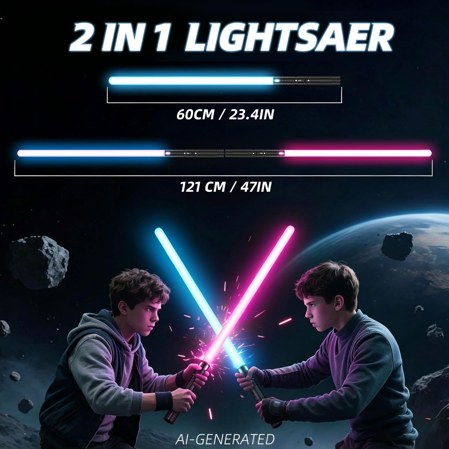 2 Packs Dueling Lightsabers Ages 3-16, RGB 15 Colors FX Sound Light Sabers, USB-C Rechargeable Metal Hilt for Kids Adults, Galaxy War Cosplay Role Play Birthday Gift Ideal Battle Toy image 4