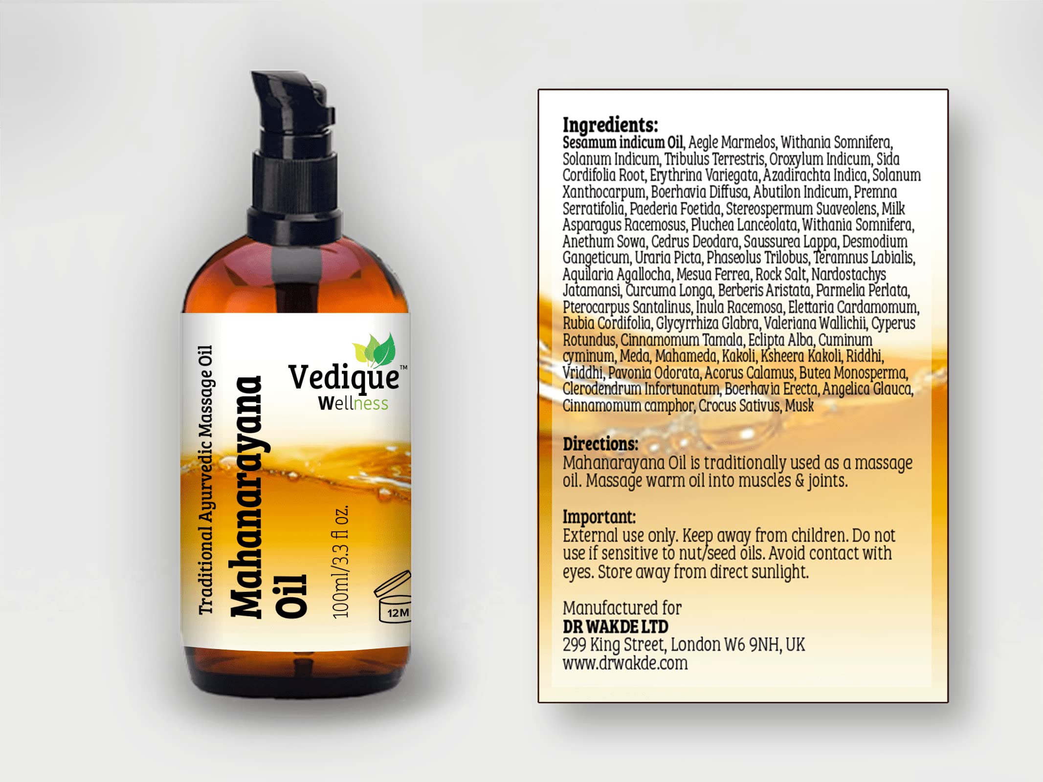 VEDIQUE Remedies olejek z mahanarajany, 500 ml, 100 ml, ponad 50 ziół, klasyczny olejek do masażu ajurwedyjskiego dla mięśni i stawów, balansowanie Vata | całkowicie naturalny