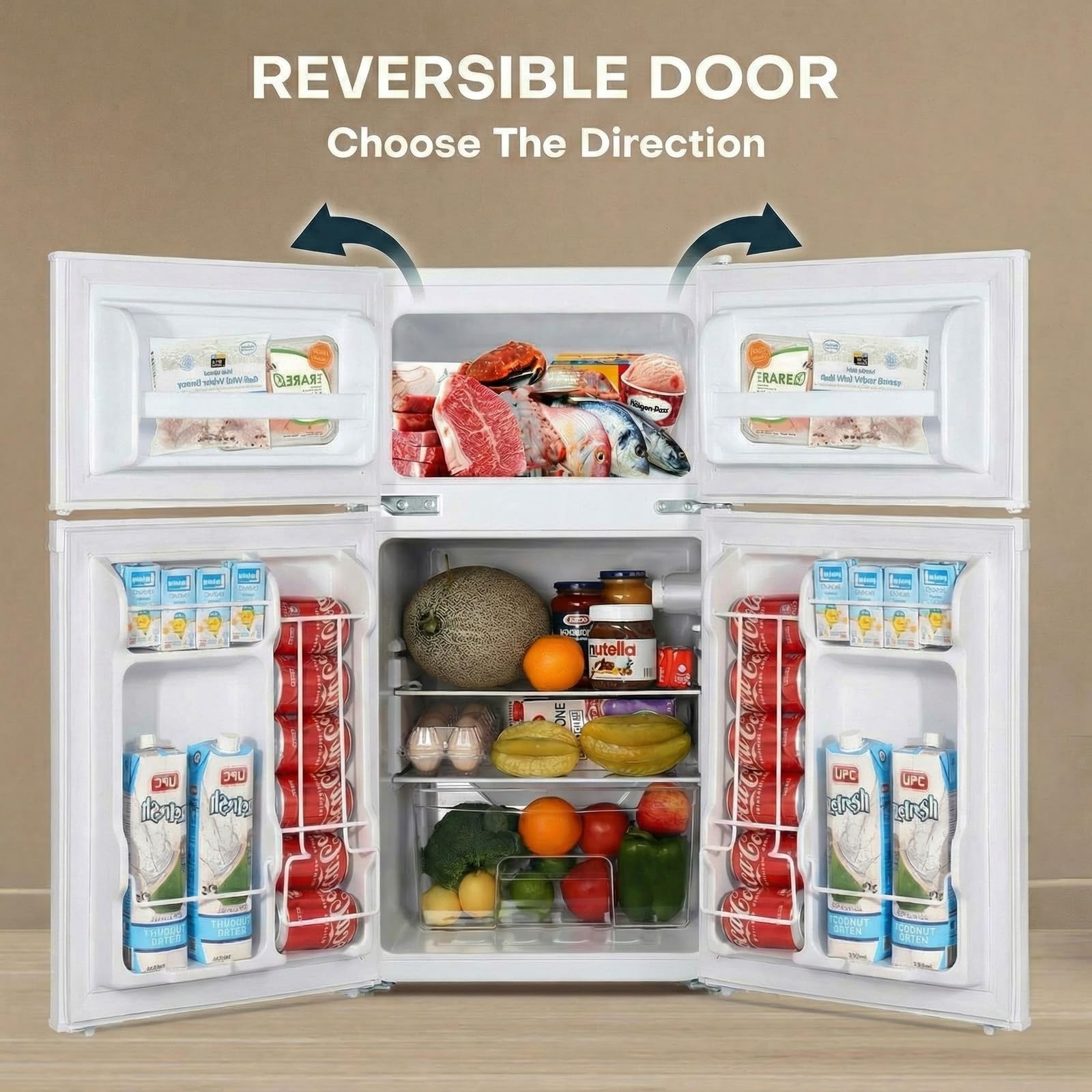 Upstreman 3.1 Cu.Ft Mini Fridge With Freezer, Double Door Small Fridge, Dorm Essentials, Adjustable Thermostat, Energy Saving, Mini Refrigerator For Office, Dorm, Bedroom, White on Fridge.com - View 4