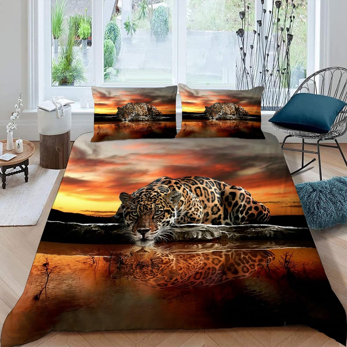 Housse de couette léopard rouge 220x240 en literie douce anti-plis