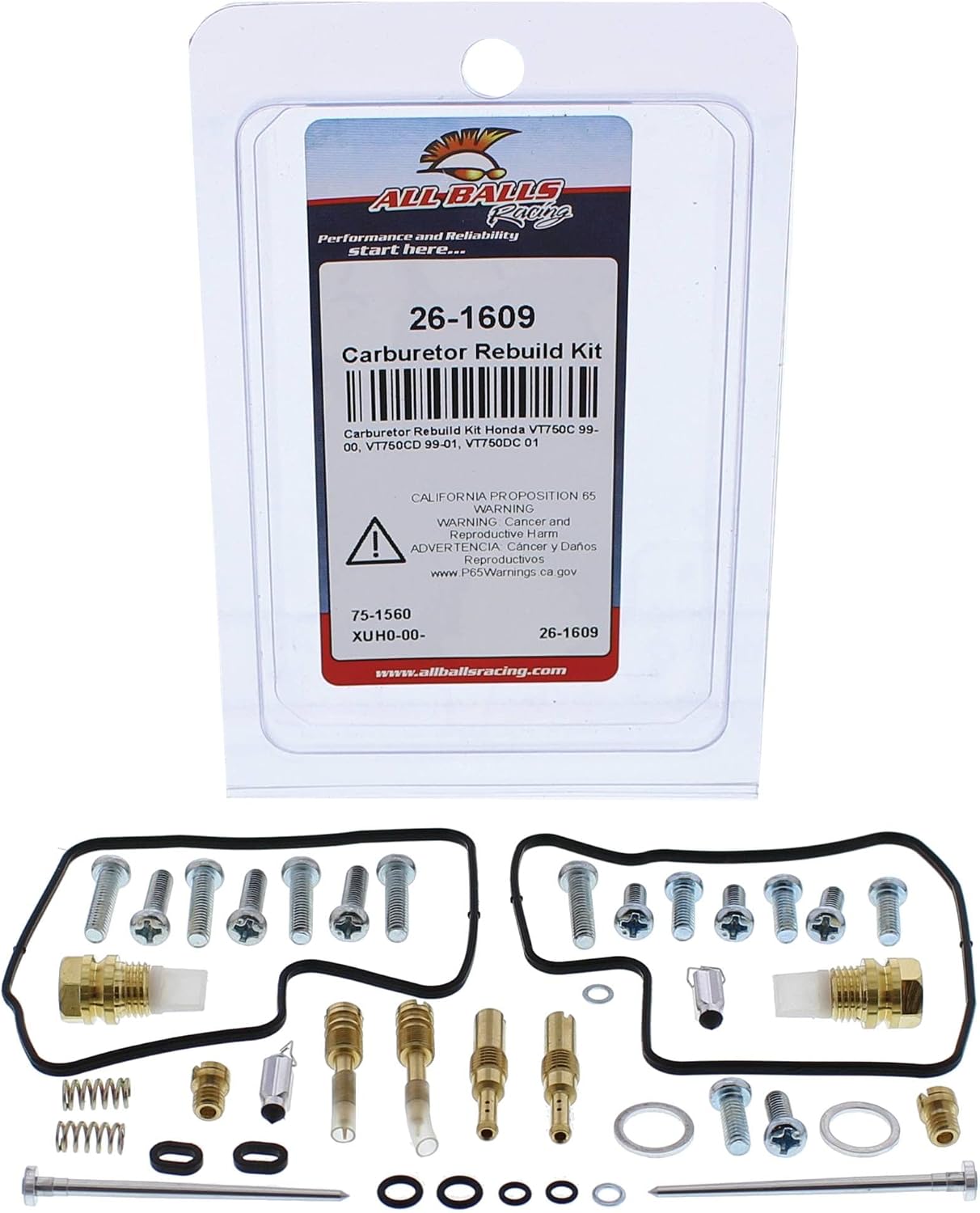 All Balls Racing Carburetor Rebuild Kit 26-1609 Compatible With/Replacement For Honda VT750C 1999-2000, VT750CD 1999-2001, VT750DC 2001