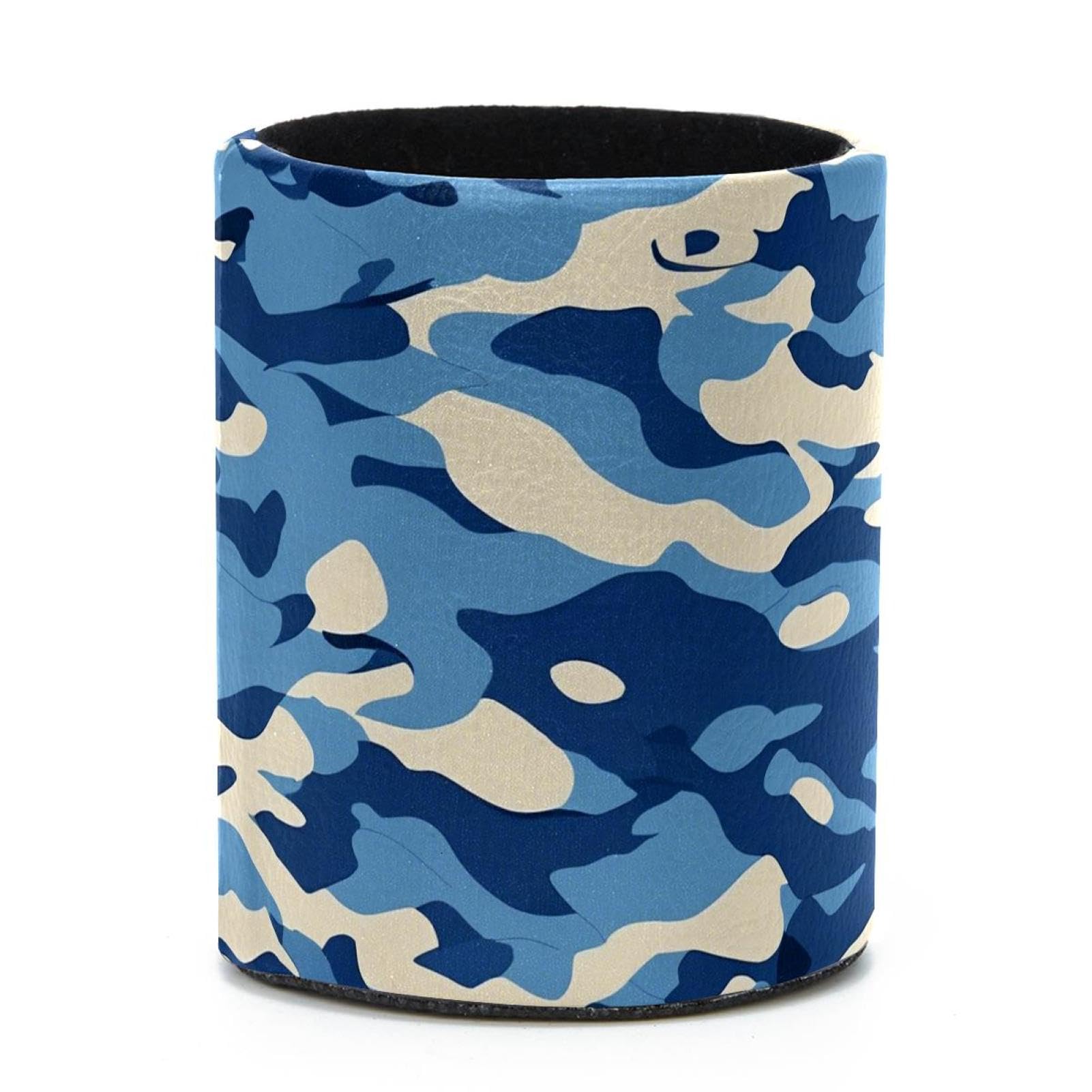 VAPOKF Round Pencil Holders for Desk, Blue Camouflage Pen Holders Pen Pot Makeup Brushes Storage Desktop Stationery Supplies Organiser for Home Office