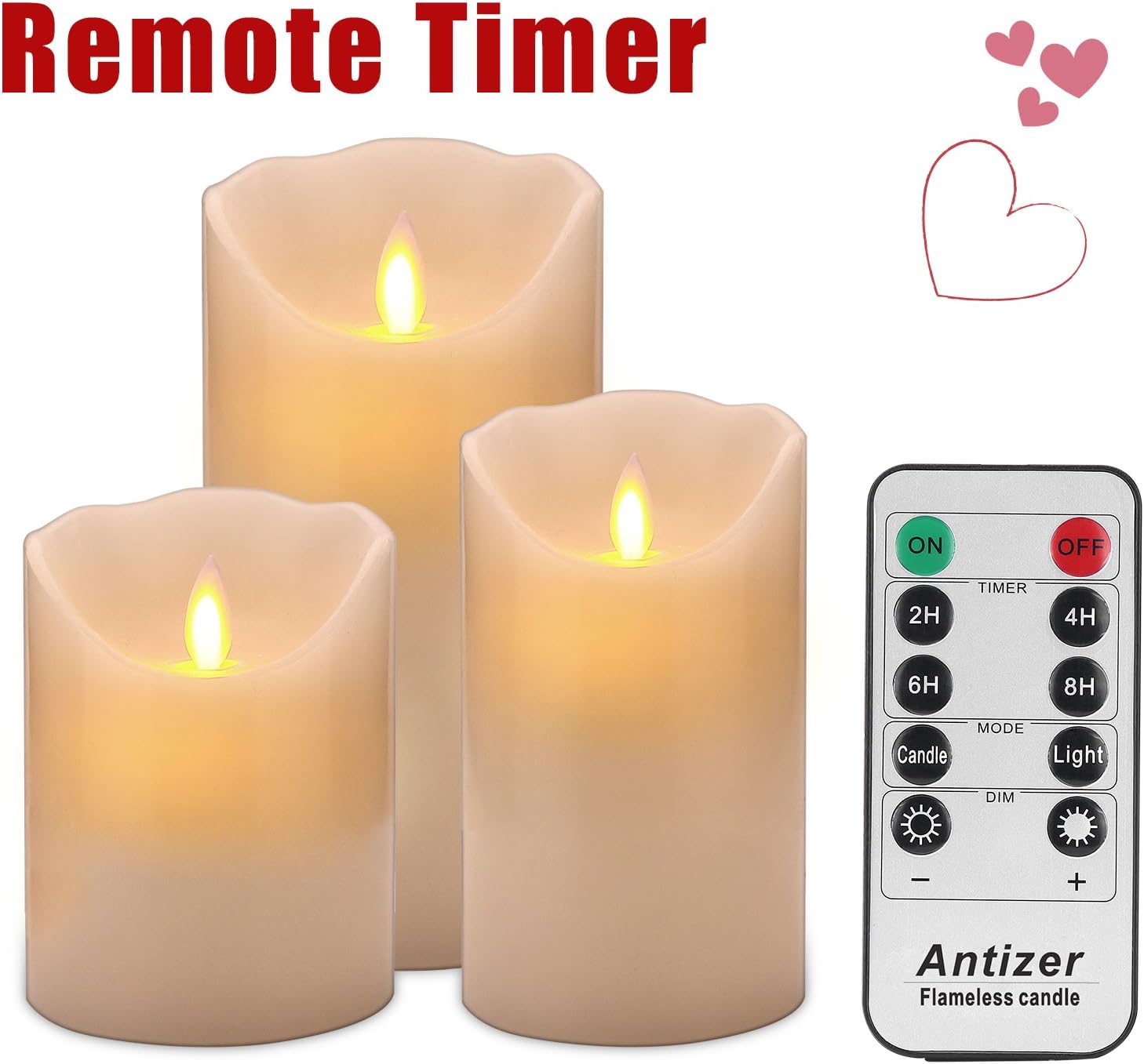 Antizer Flameless Candles 4" 5" 6" Set of 3 Ivory Dripless Real Wax Pillars Include Realistic Dancing LED Flames and 10-Key Remote Control with 24-Hour Timer Function 400+ Hours by 2 AA Batteries : Tools & Home Improvement