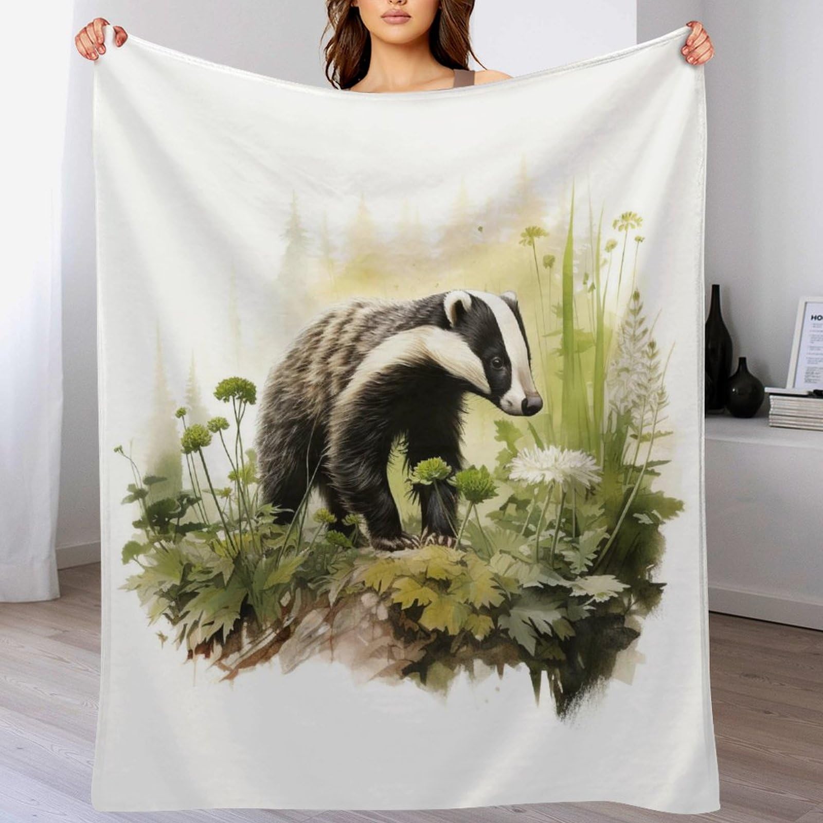 Dcccy Badger-1 Badger Ultra-Soft Micro Flannel Blanket Warm Throw Blankets Home Decor For Bed Sofa Travel Quality Washable 130×150Cm