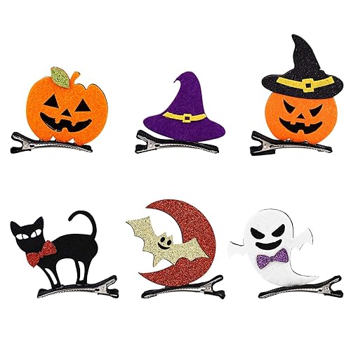 Lurrose 6 horquillas de dibujos animados de Halloween, calabaza, fantasma, murciélago, gato, sombrero, pasadores para el cabello, lindos accesorios