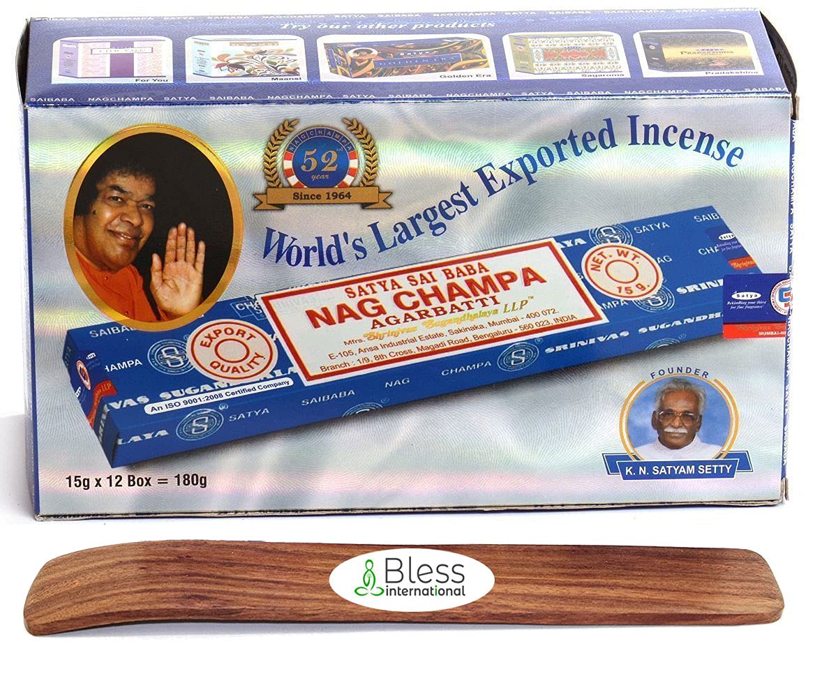 Original-Satya-Sai-Baba-Agarbatti-Incense-Sticks Hand-Rolled-Fine-Quality for-Purification-Relaxation-Yoga-Meditation with-Ebook-Health-Rich-Wealth-Rich (Nag Champa, Pack of 180 Grams) with Holder