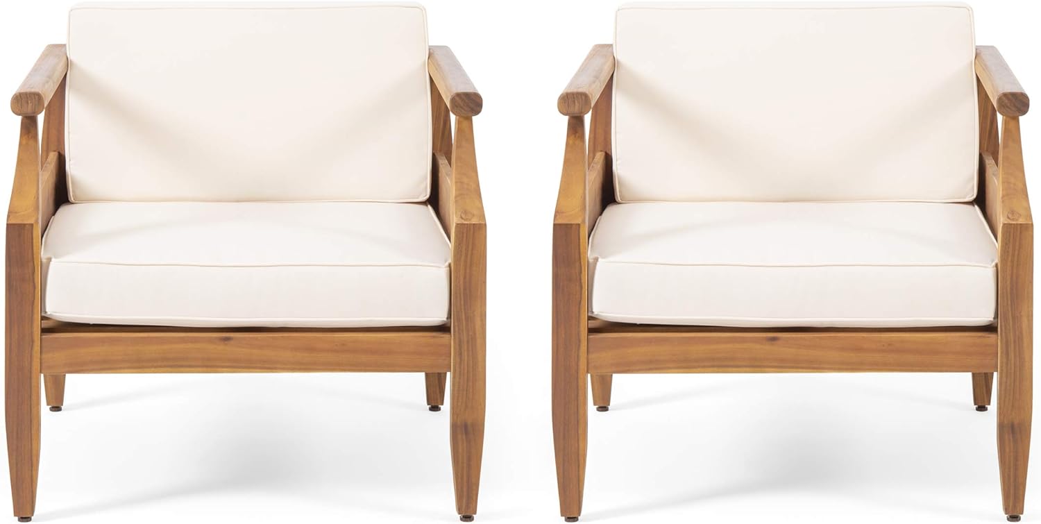 Christopher Knight Home 312157 Daisy Outdoor Club Chair with Cushion (Set of 2), Teak Finish, Cream